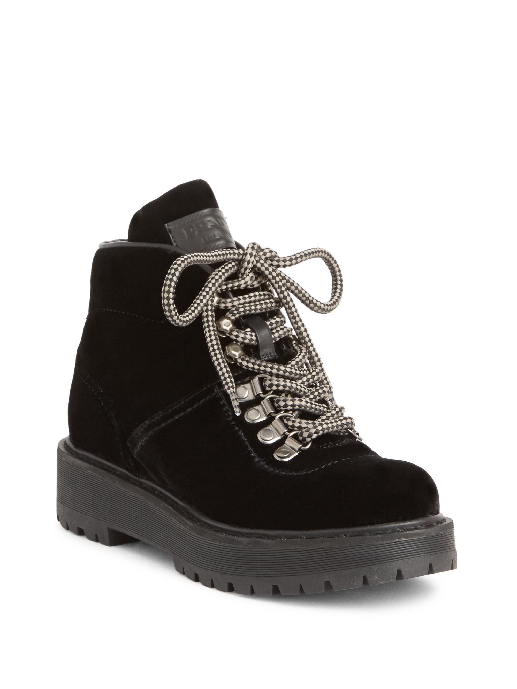 Prada Velvet Hiking Boots in Black - Lyst