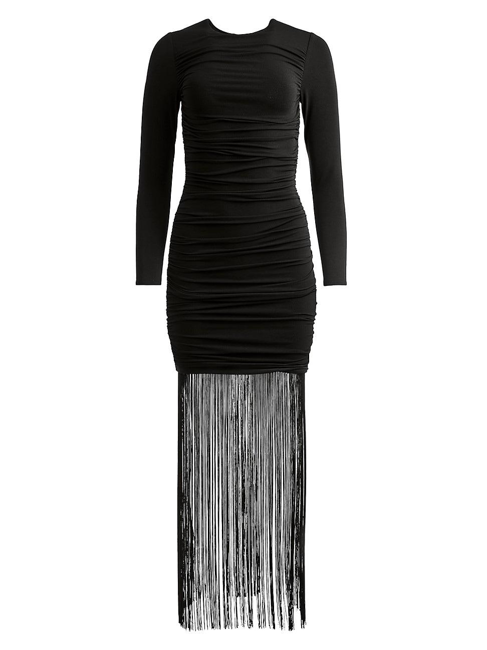 Alice + Olivia Katherina Fringe-trim Mini Dress in Black | Lyst