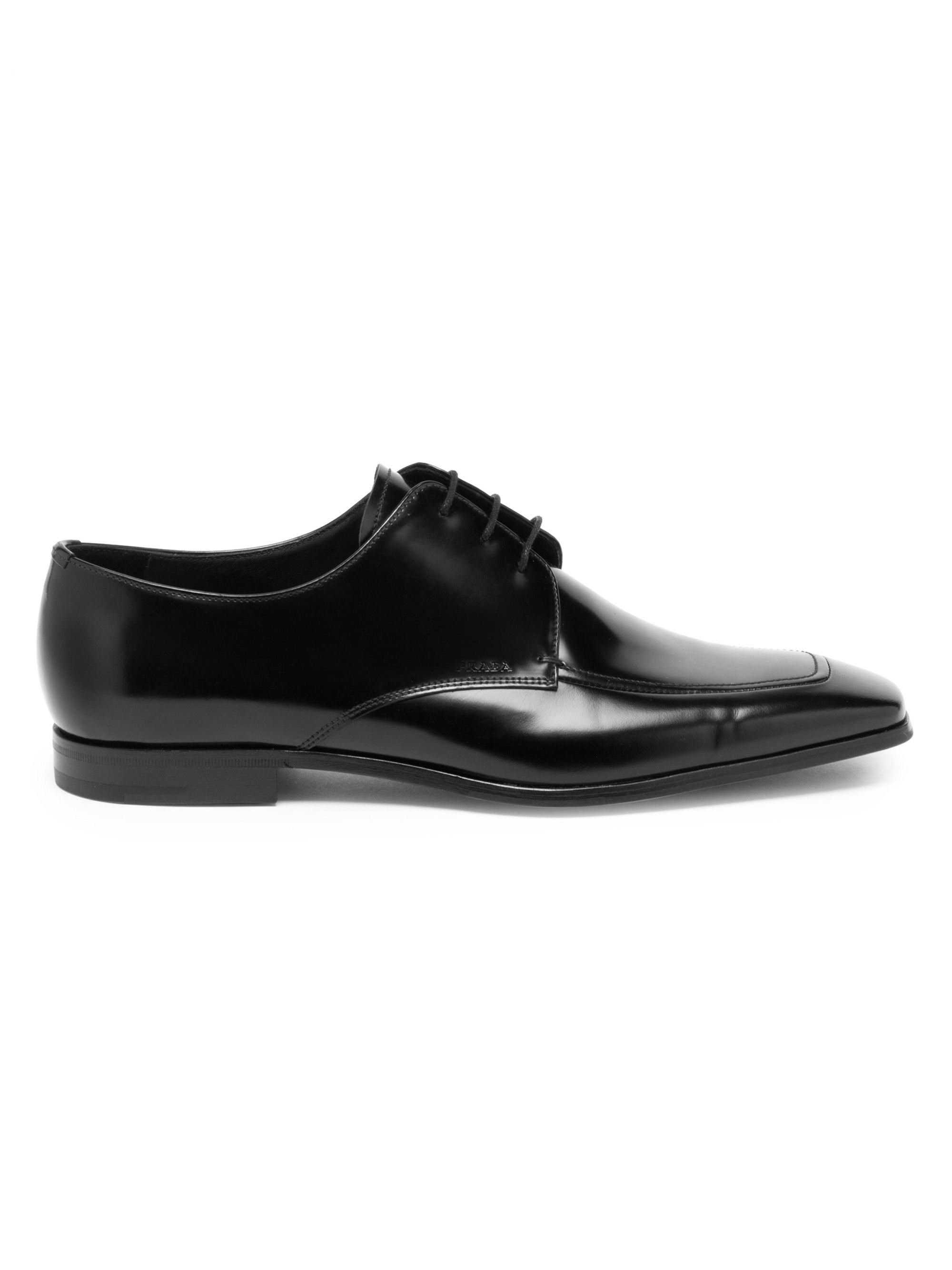 Prada Men's Spazzolato Fume Leather Dress Shoes - Black - Size 5 for ...