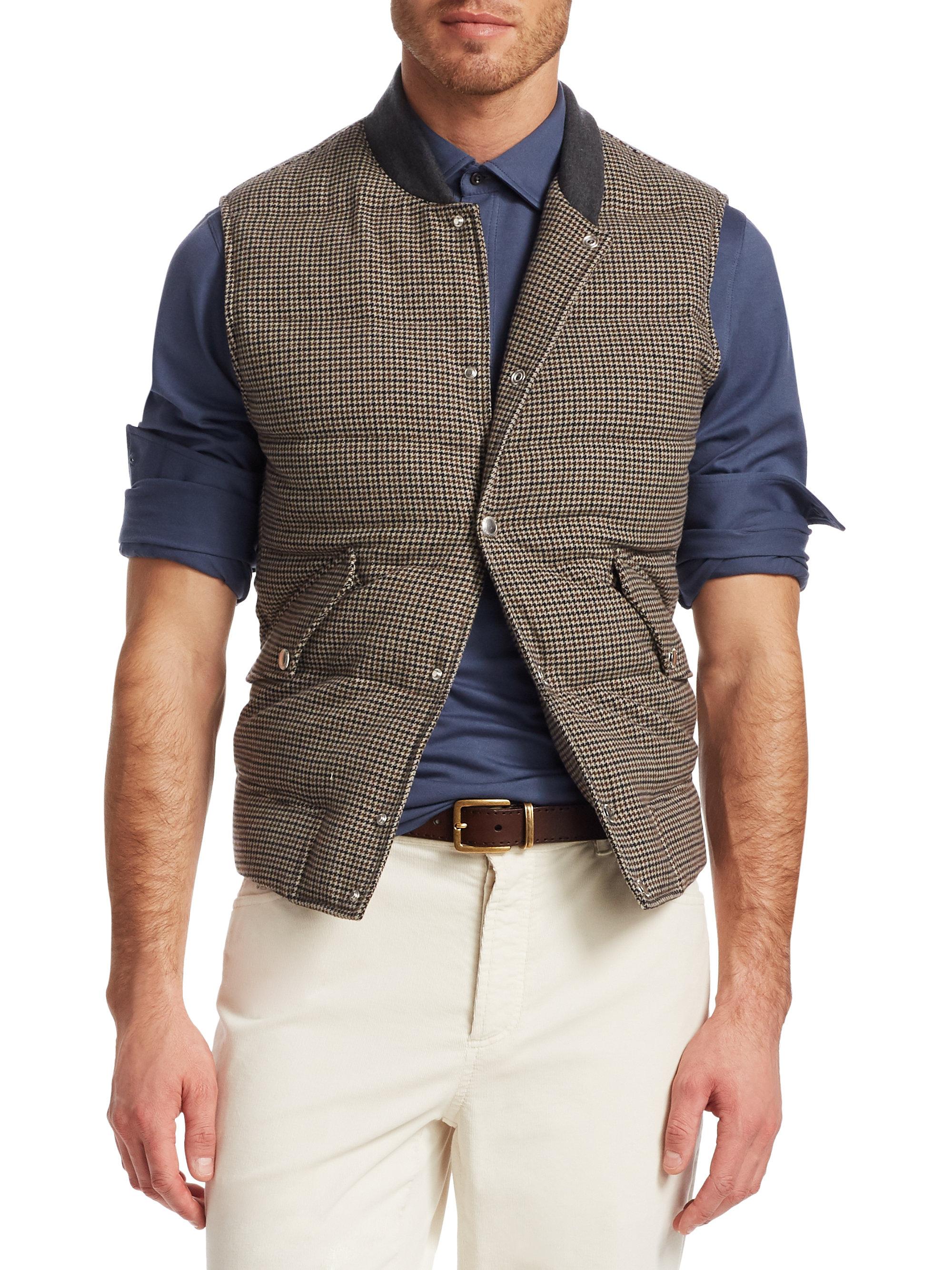 Brunello Cucinelli Houndstooth Wool & Cashmere Puffer Vest in Grey ...