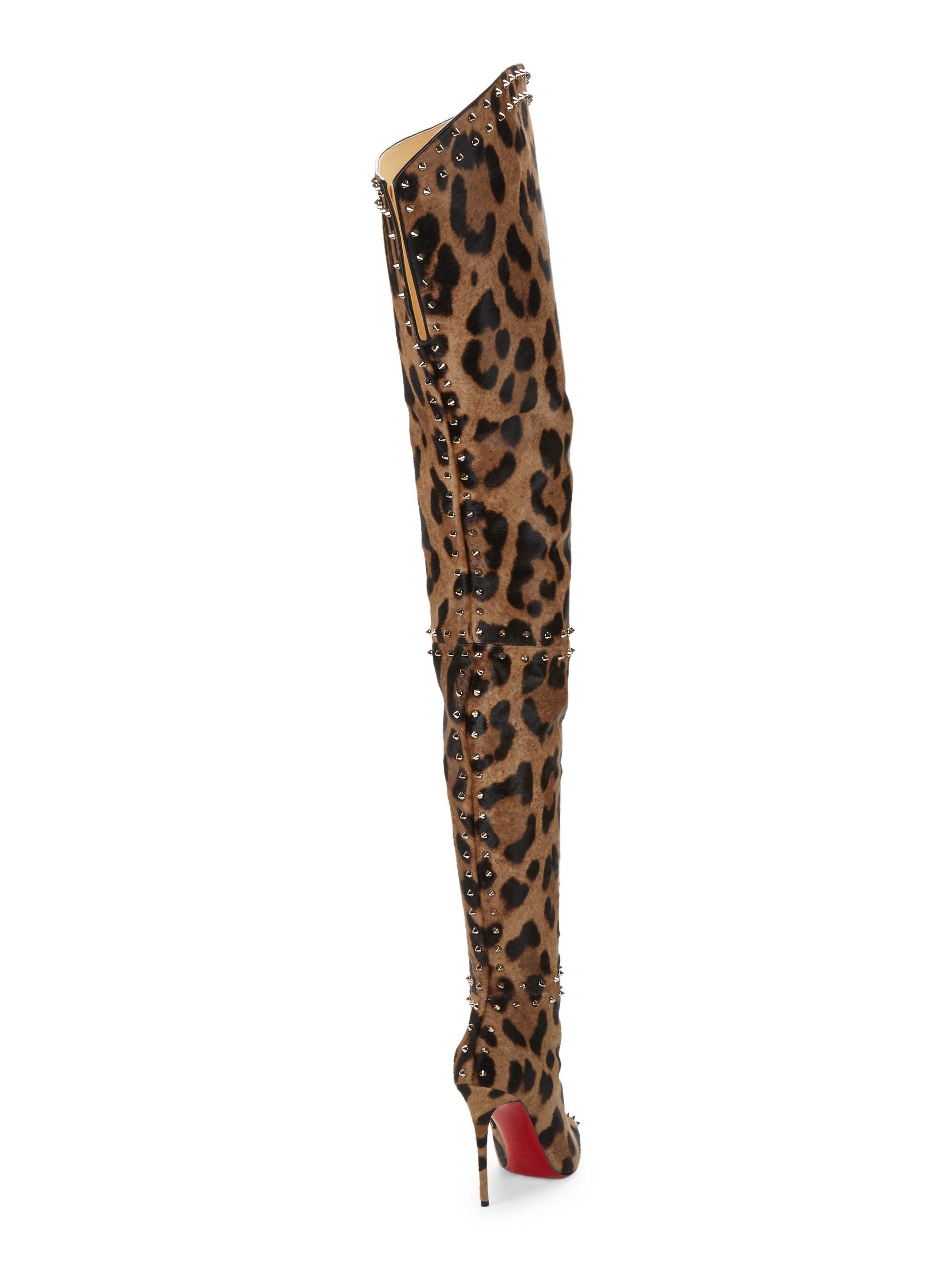 Christian Louboutin Metrolisse Thigh-high Leopard-print Calf Hair Boots in  Brown | Lyst