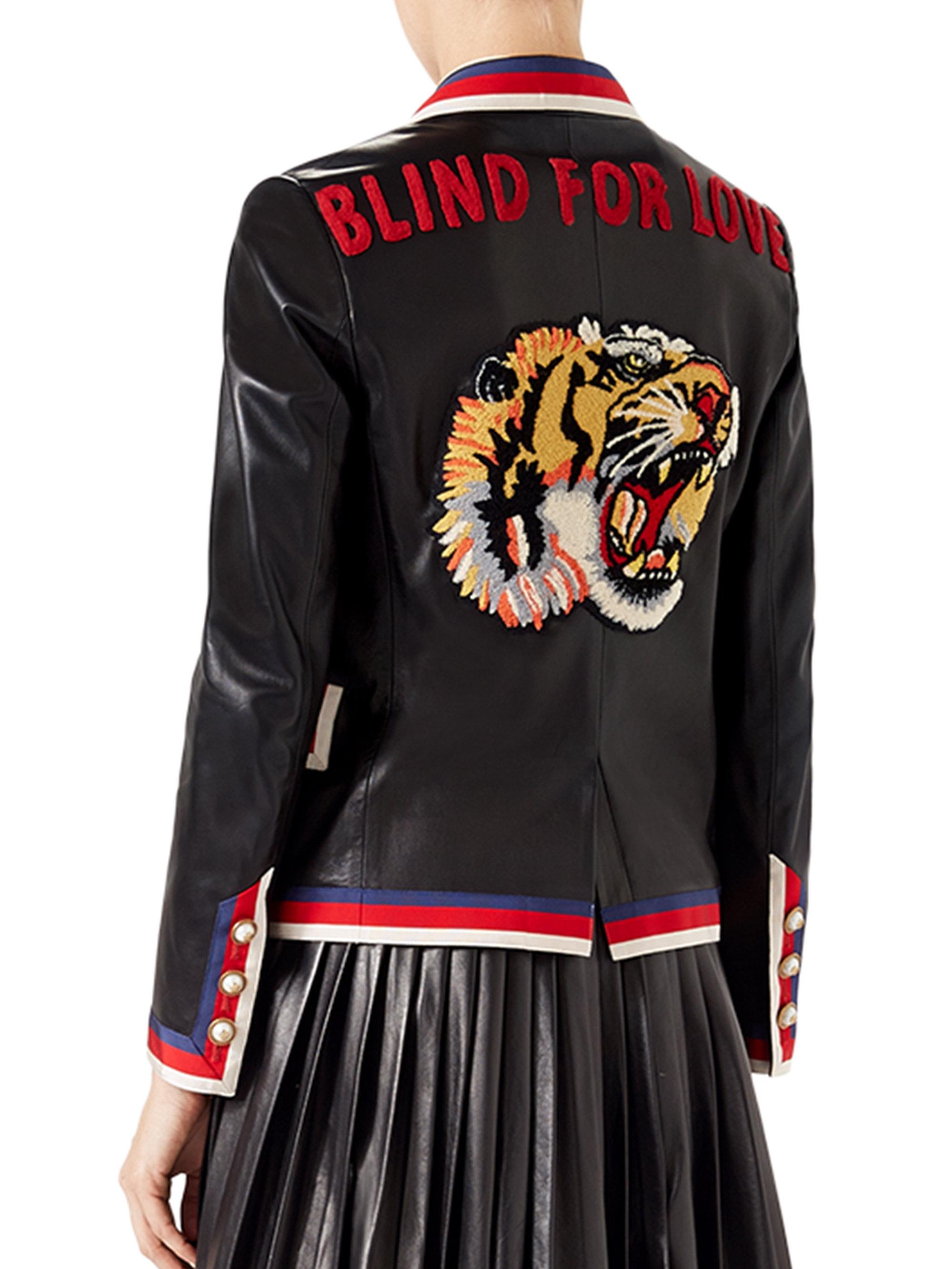 Lyst Gucci Embroidered Leather Jacket in Black