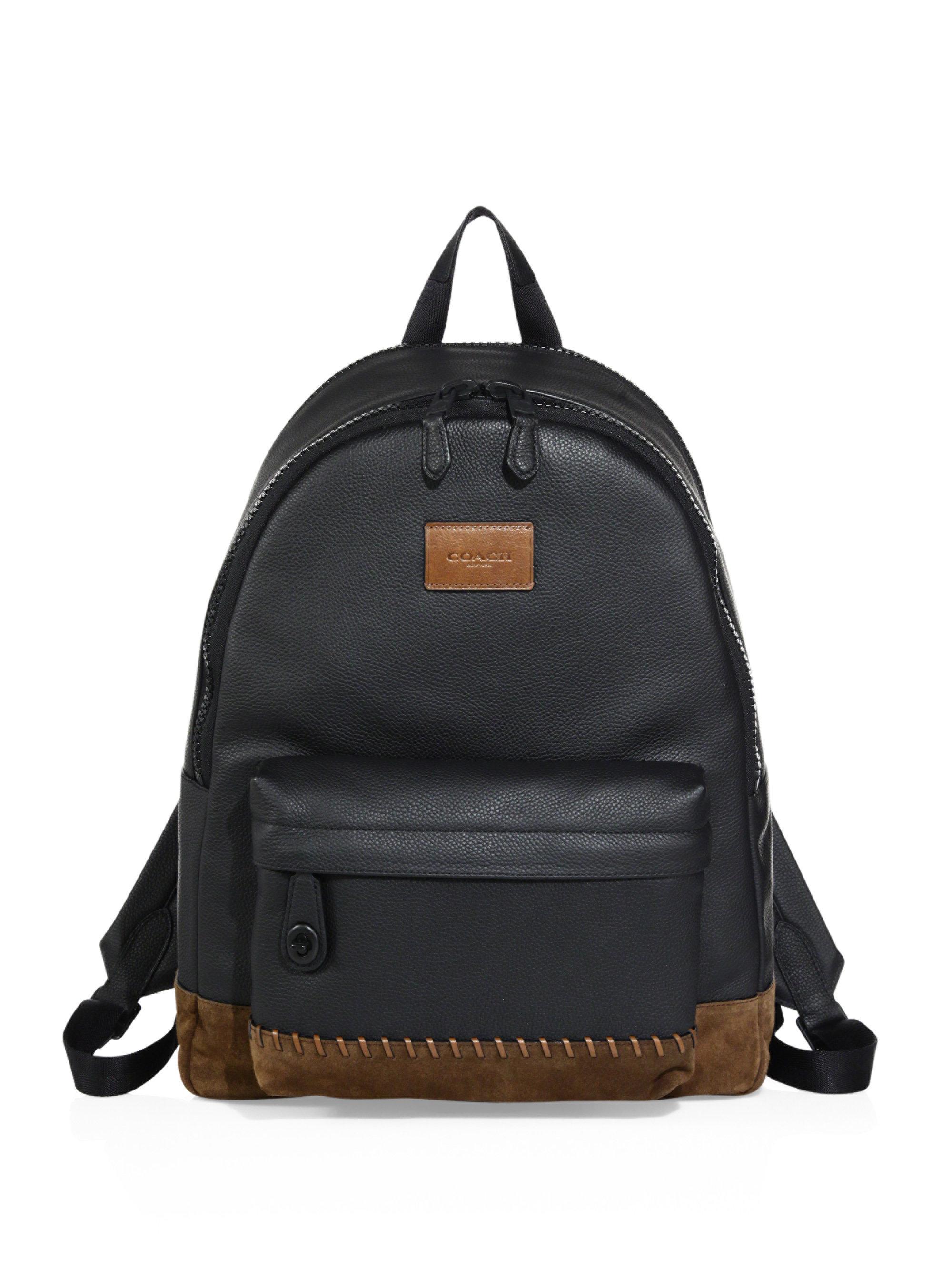 COACH Rip Repair Polished Pebble Leather Backpack in Black ...