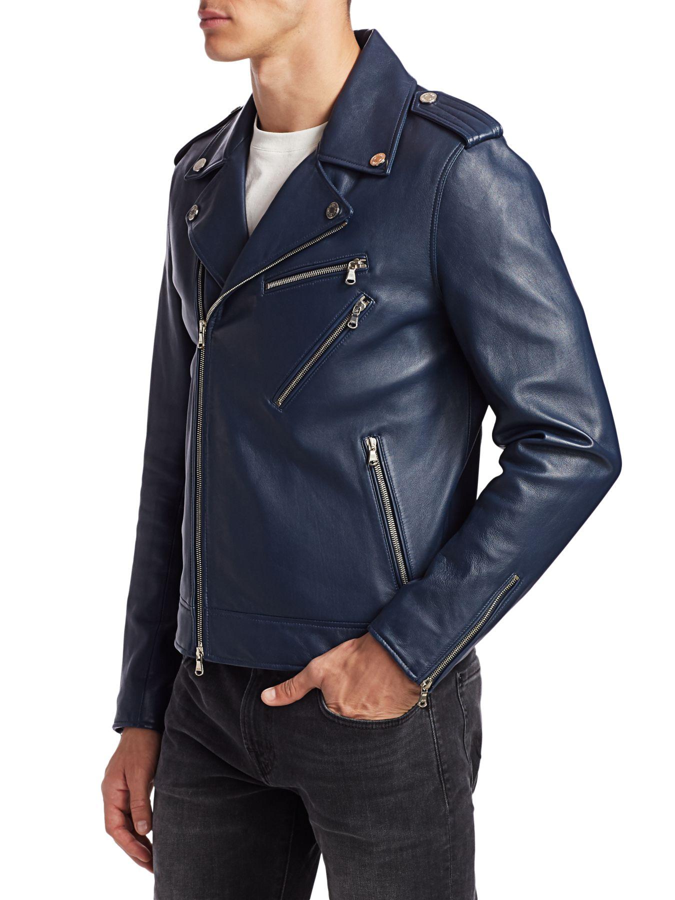 7 For All Mankind Leather Moto Jacket in Navy (Blue) for Men - Lyst
