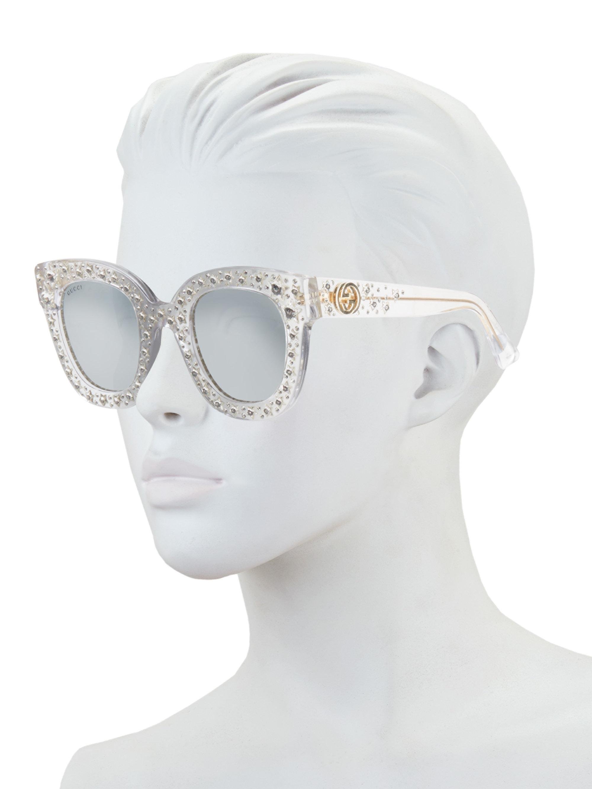 Gucci Oversize Crystal Star Mirrored Square Sunglasses in White | Lyst