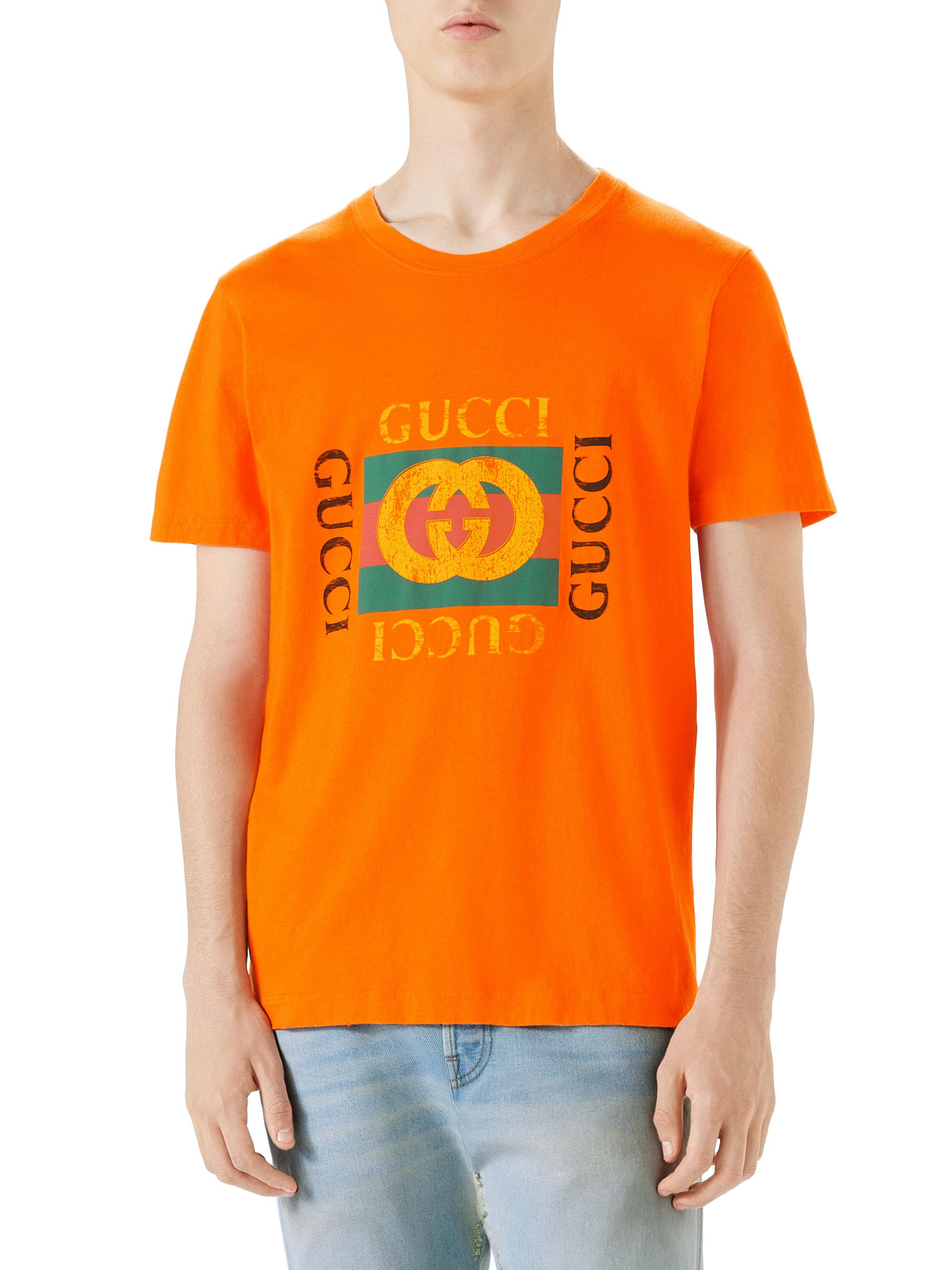 Gucci Logo Print Tee in Orange for Men 