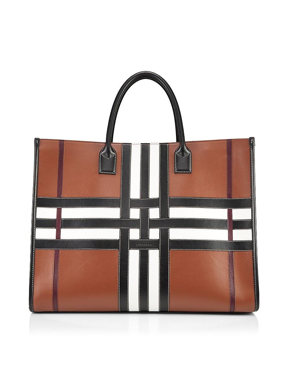 Burberry Denny Exaggerated Check Leather Tote Bag in Brown for Men | Lyst