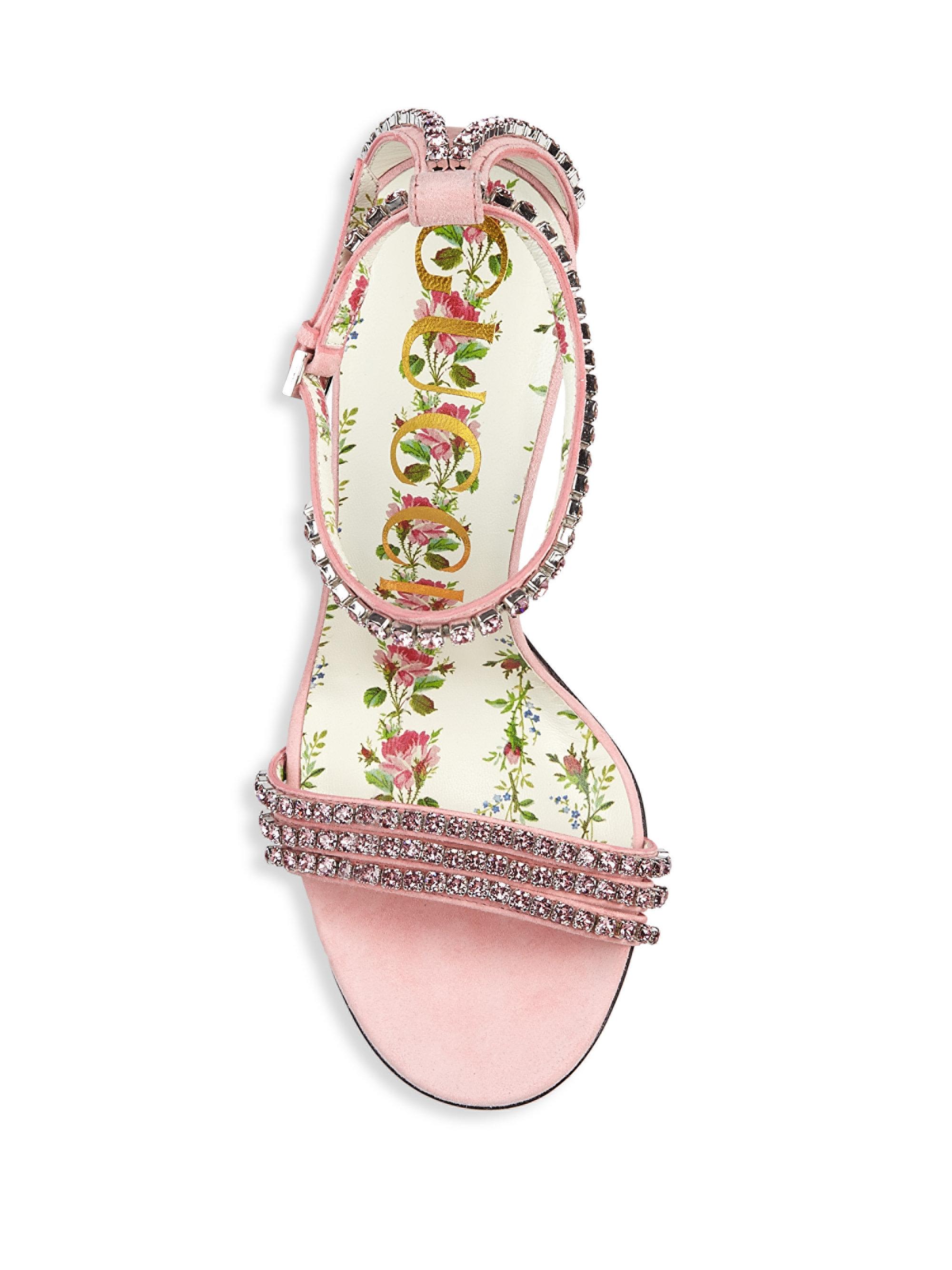 Gucci Satin Isle Jewel Sandals in Rose 