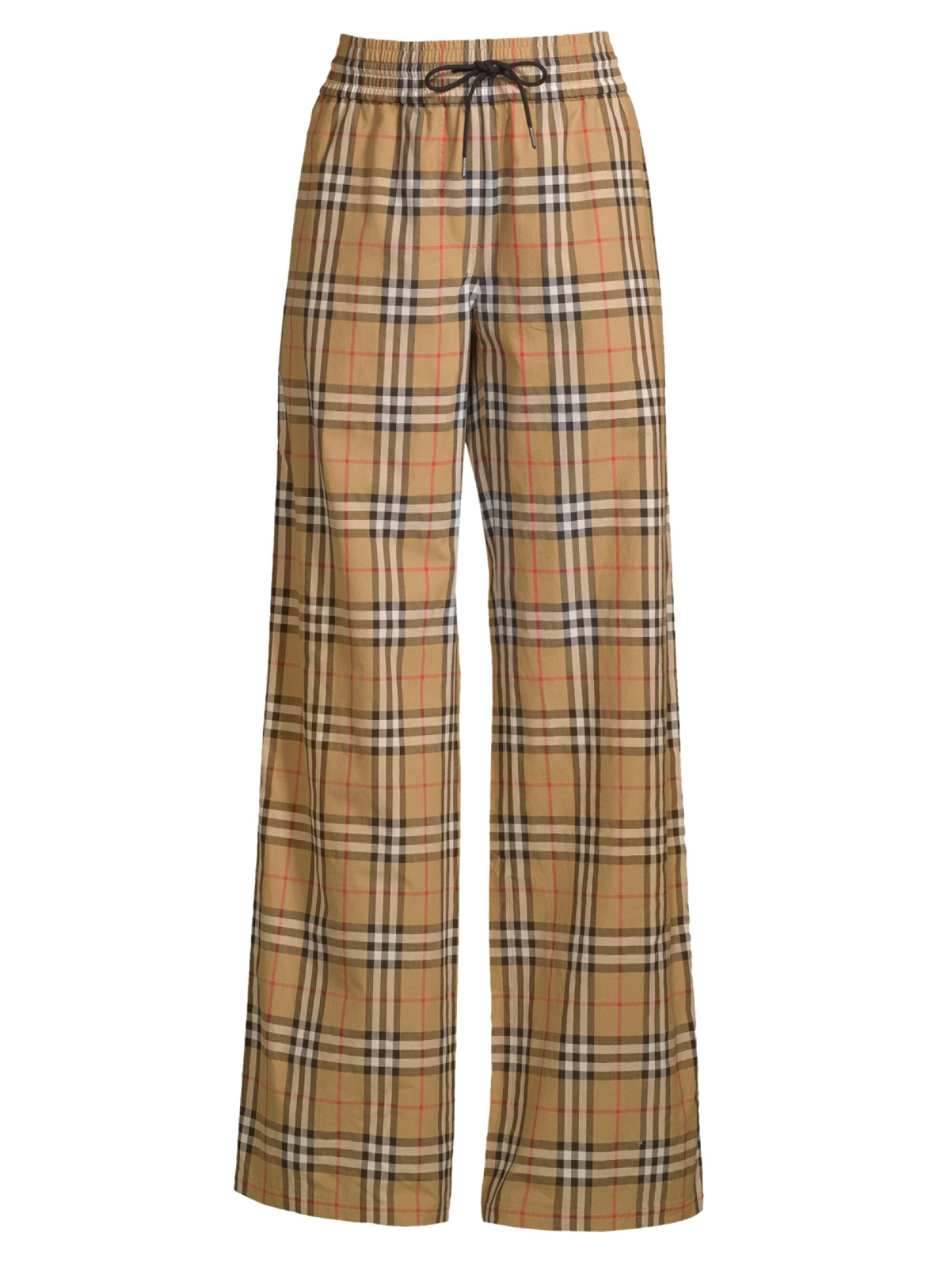 Burberry Cotton Women's Whynham Check Wide-leg Pants - Antique Yellow ...