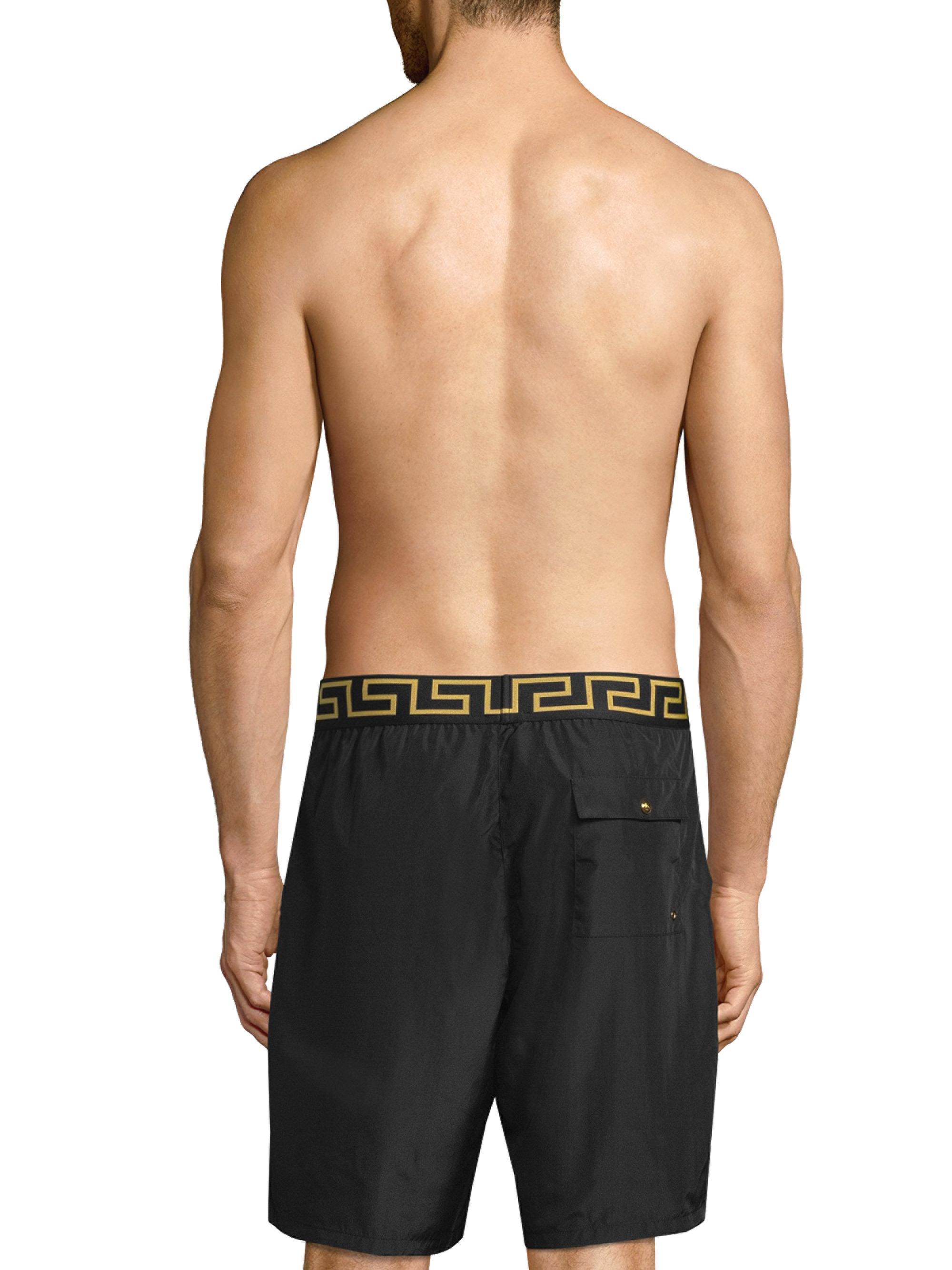 Versace Synthetic Printed Signature Swim Trunks in Black Gold (Black