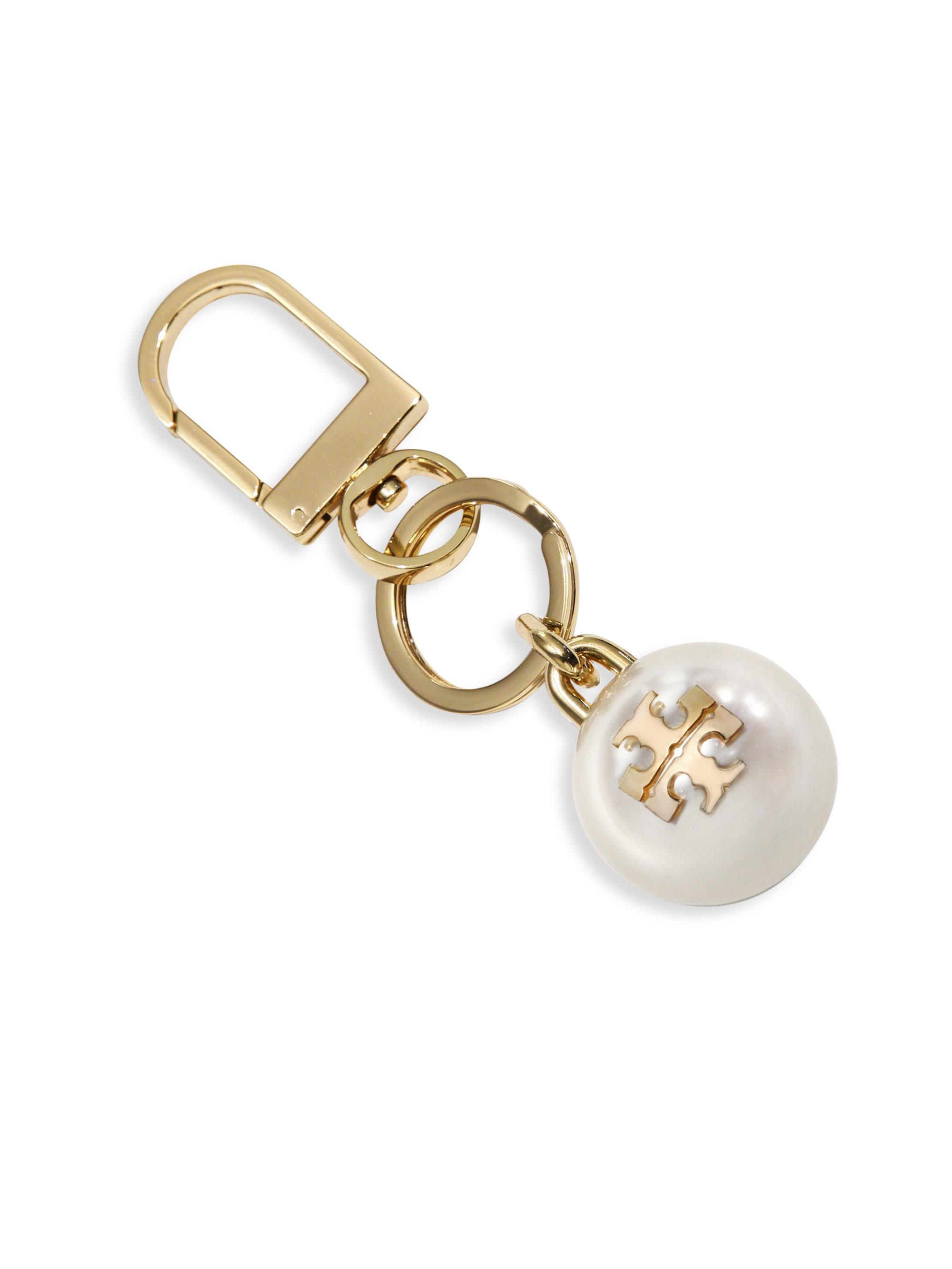 Tory Burch Synthetic Faux-pearl Logo Key Chain in Gold (Metallic 