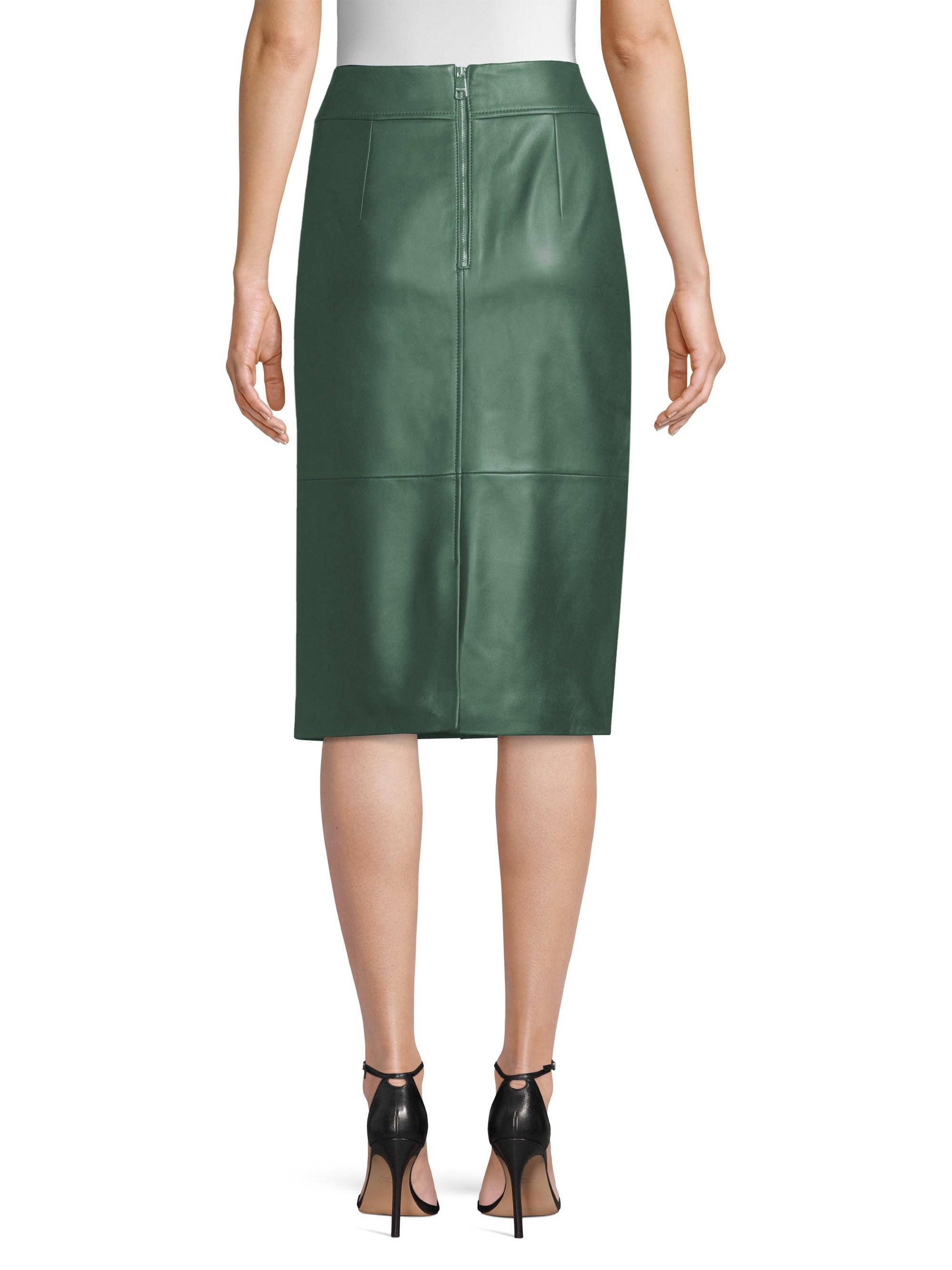 BOSS by HUGO BOSS Selrita Leather Pencil Skirt in Green - Lyst
