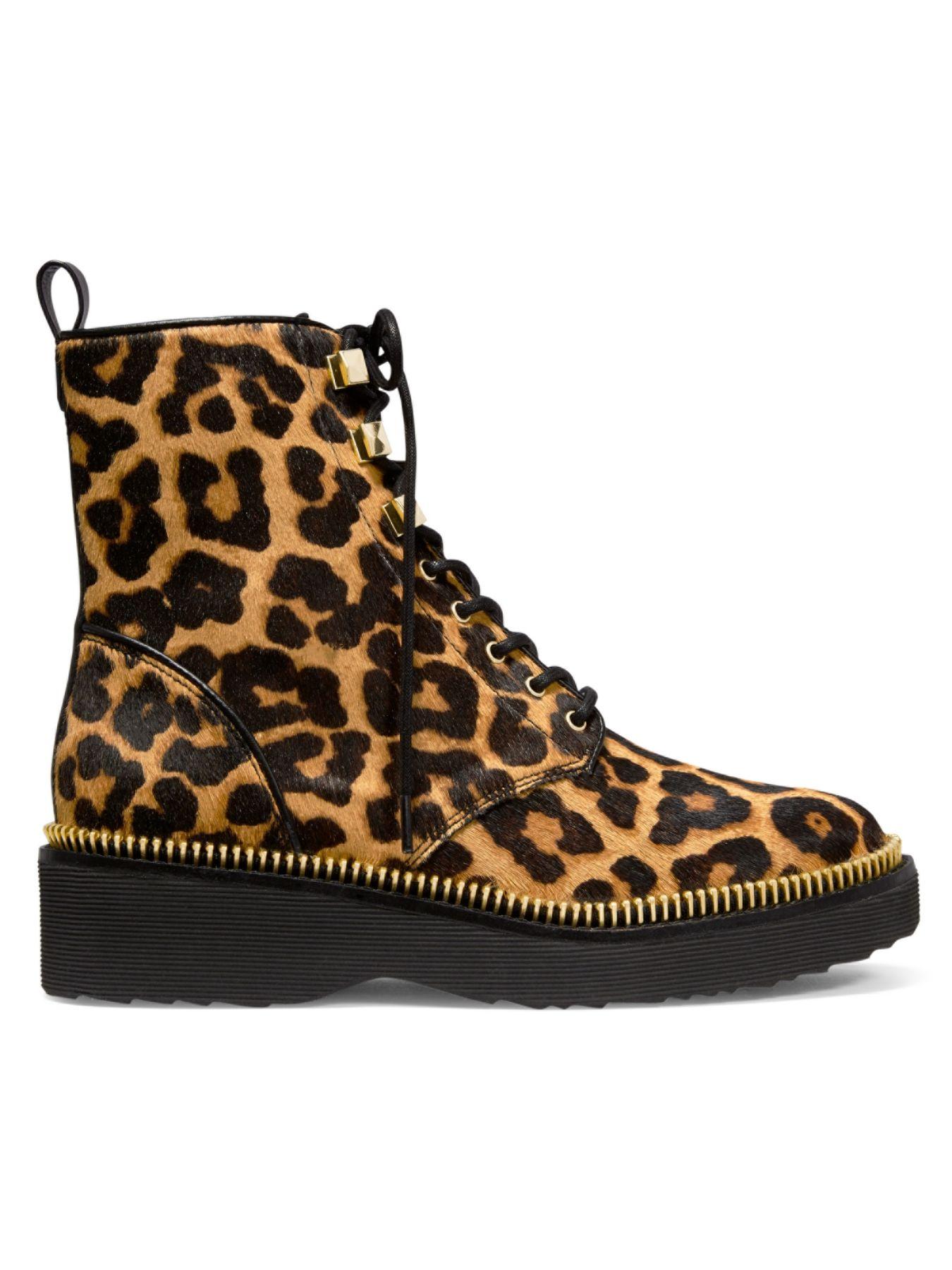 MICHAEL Michael Kors Leather Haskell Leopard-print Faux Calf Hair Combat  Boots in Butterscotch (Brown) - Lyst