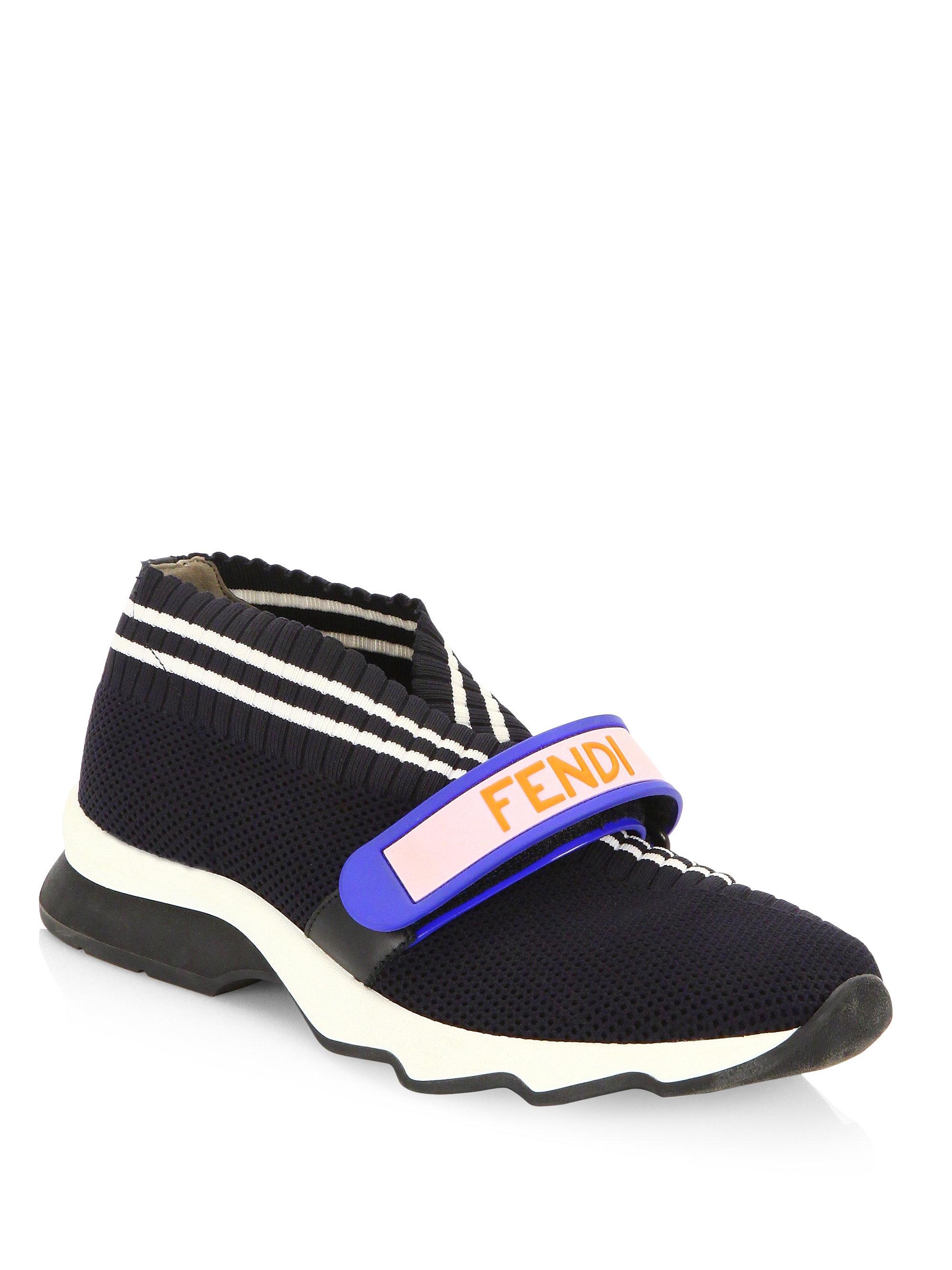 Fendi Leather Rockoko Knit Sneakers in Black - Lyst
