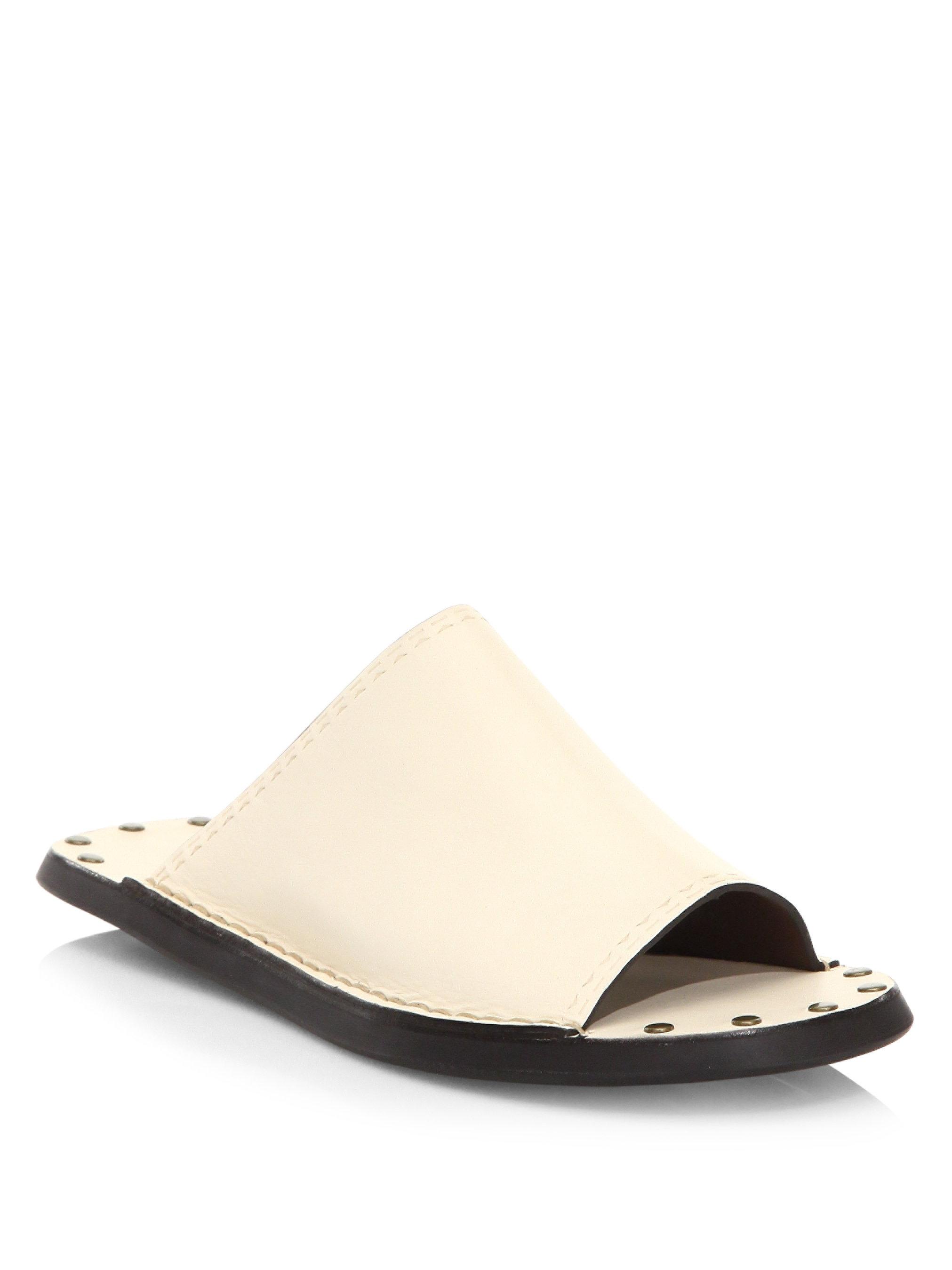 Ivory Leather Slide Sandals 