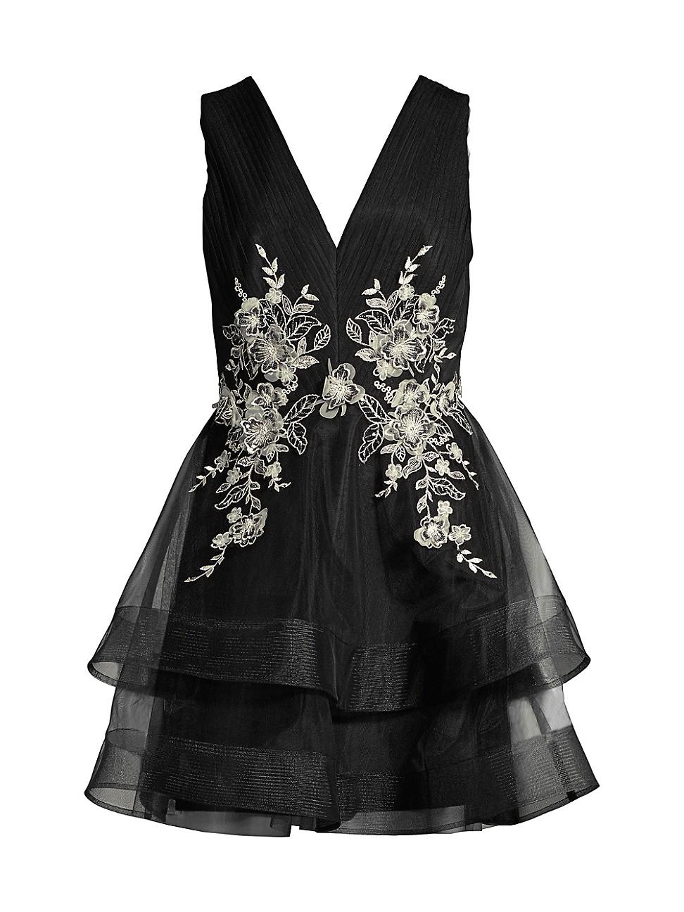BCBGMAXAZRIA Tulle Embroidered Tiered Dress in Black Lyst