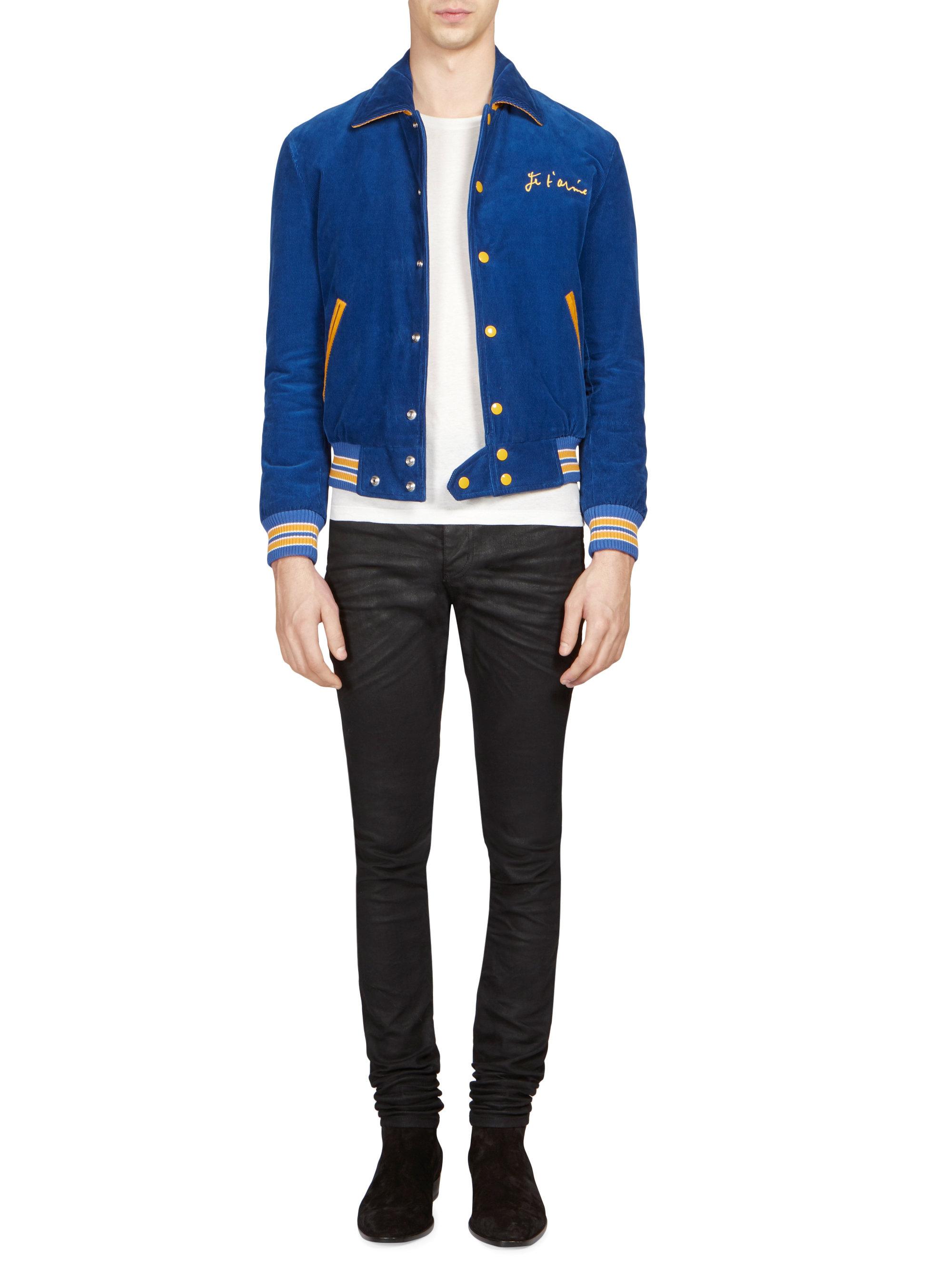 Saint Laurent Je T'aime Corduroy Teddy Jacket in Blue for Men Lyst