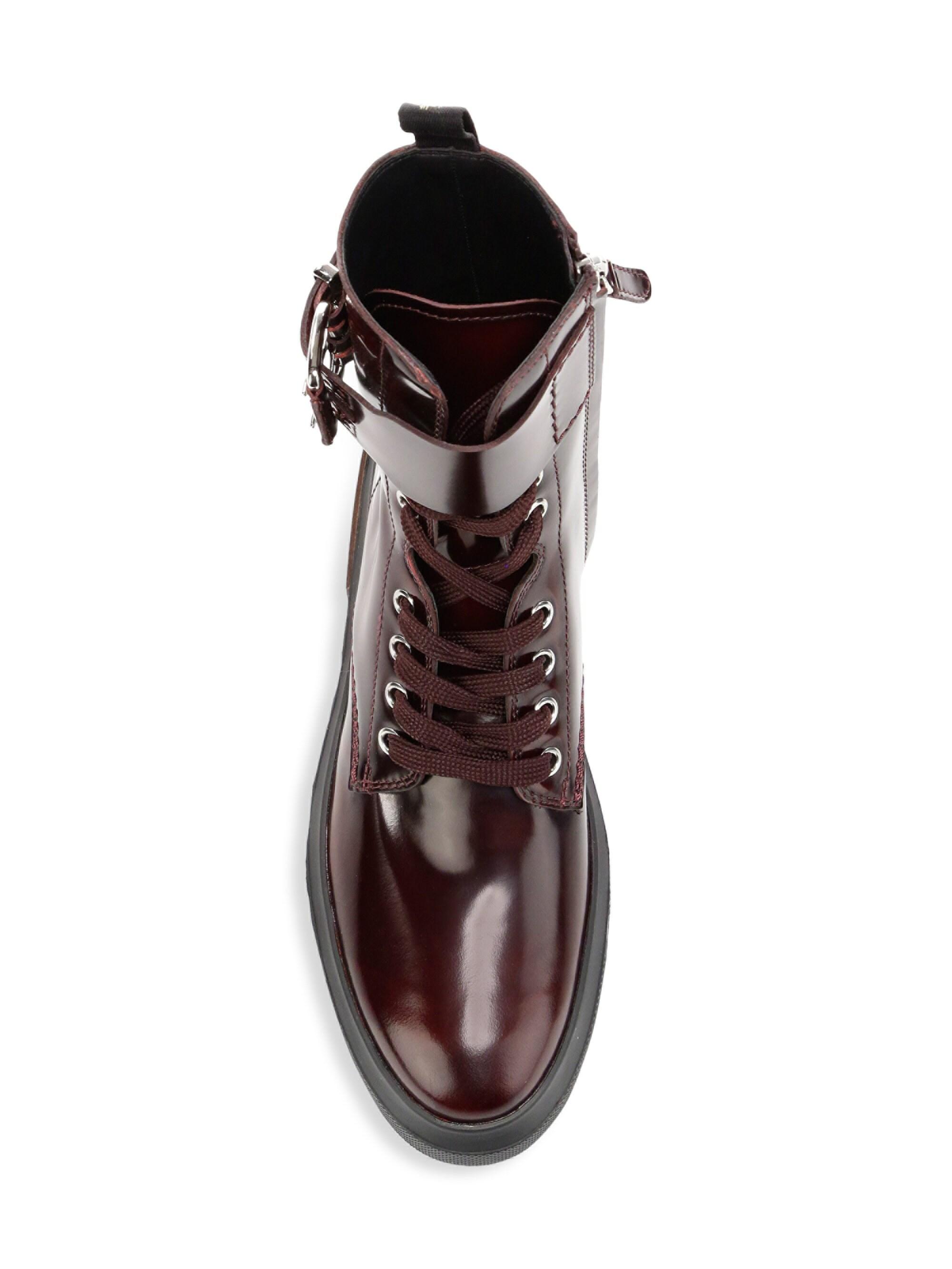 Tods EZBC025005 Womens Burgundy Patent Leather Lace-up Shoes 