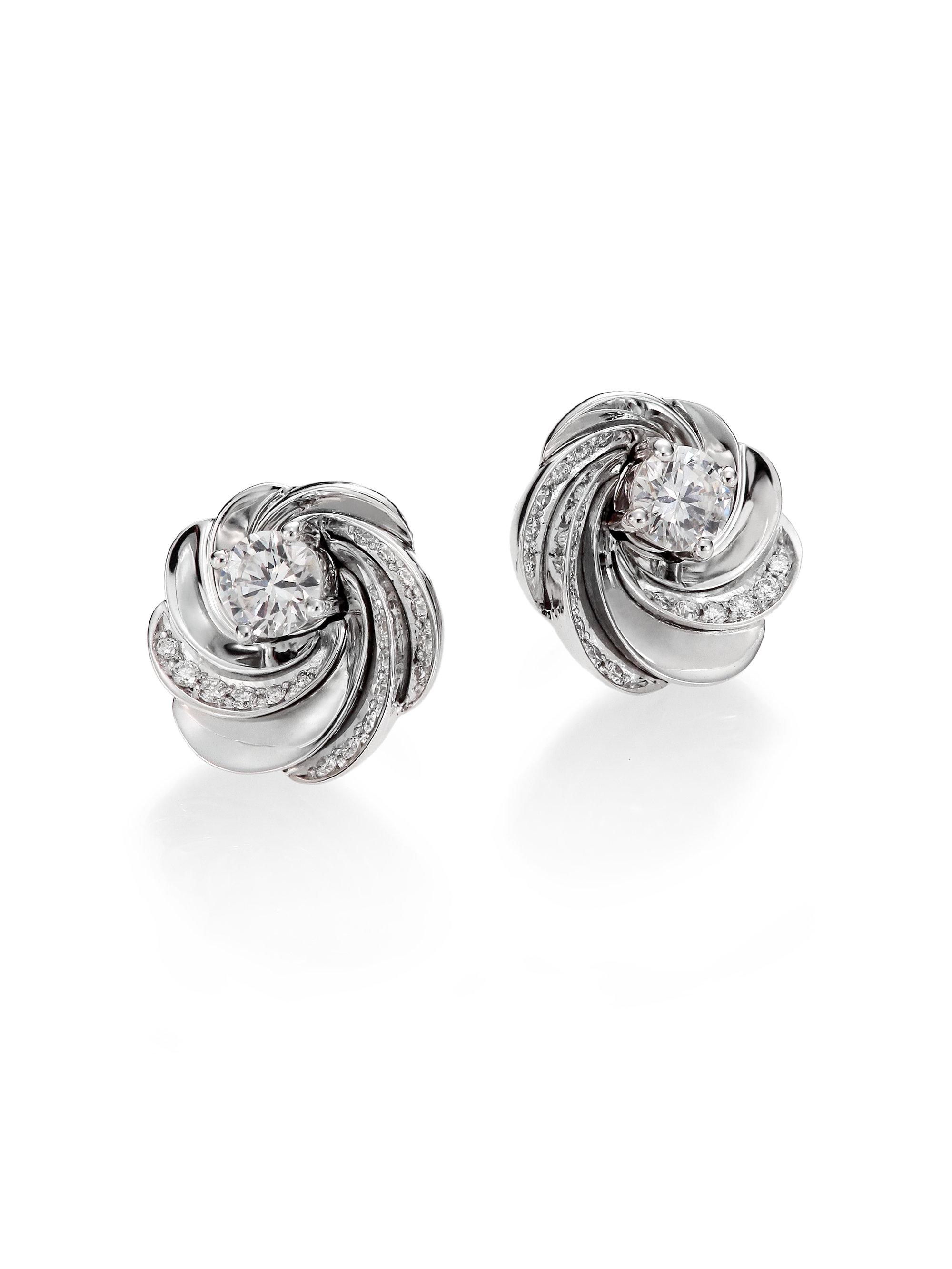 De Beers Aria Diamond 18k White Gold Signature Stud Earrings In Gallery
