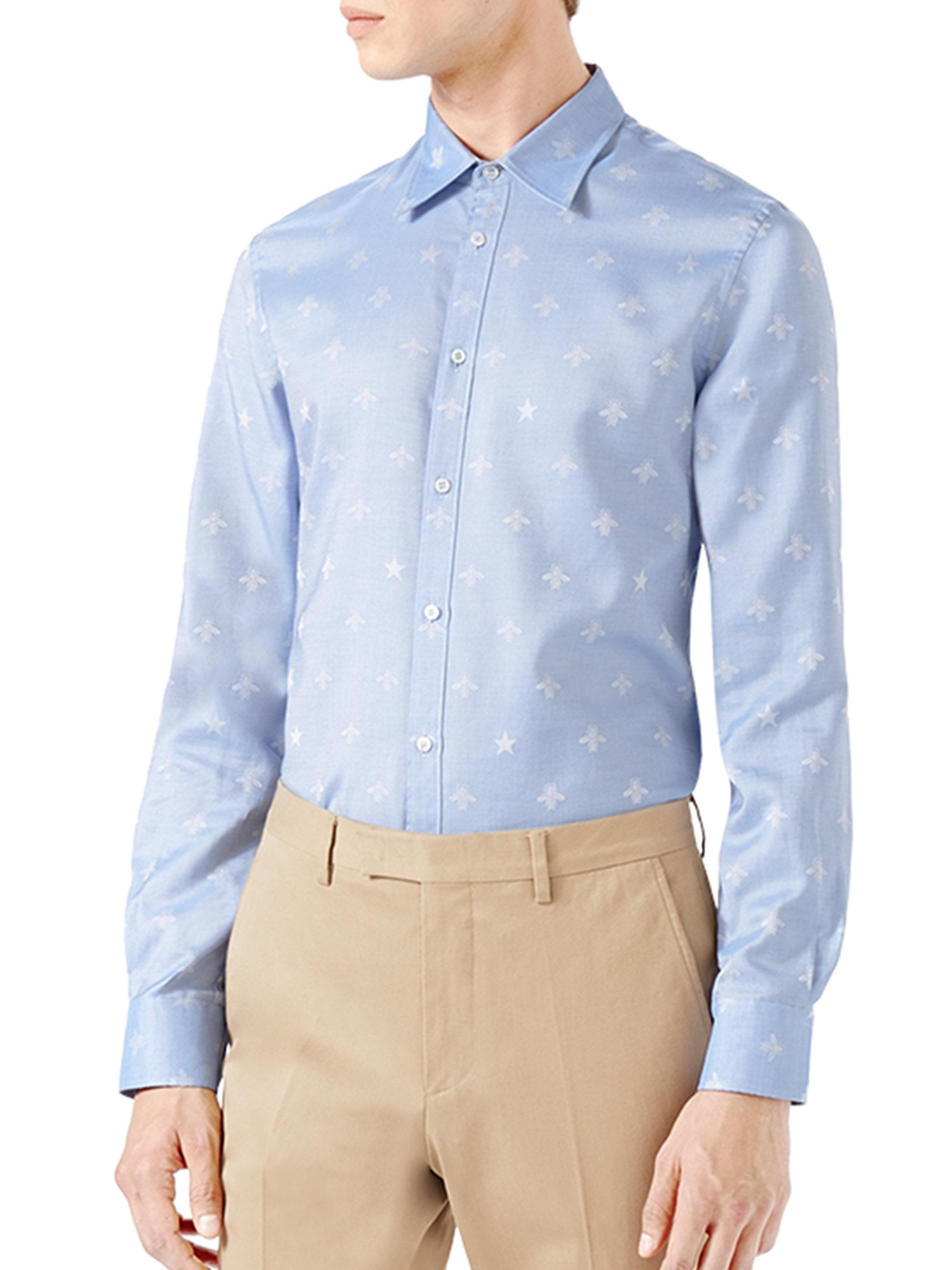 Gucci Bee Jacquard Oxford Duke Shirt in Blue for Men | Lyst
