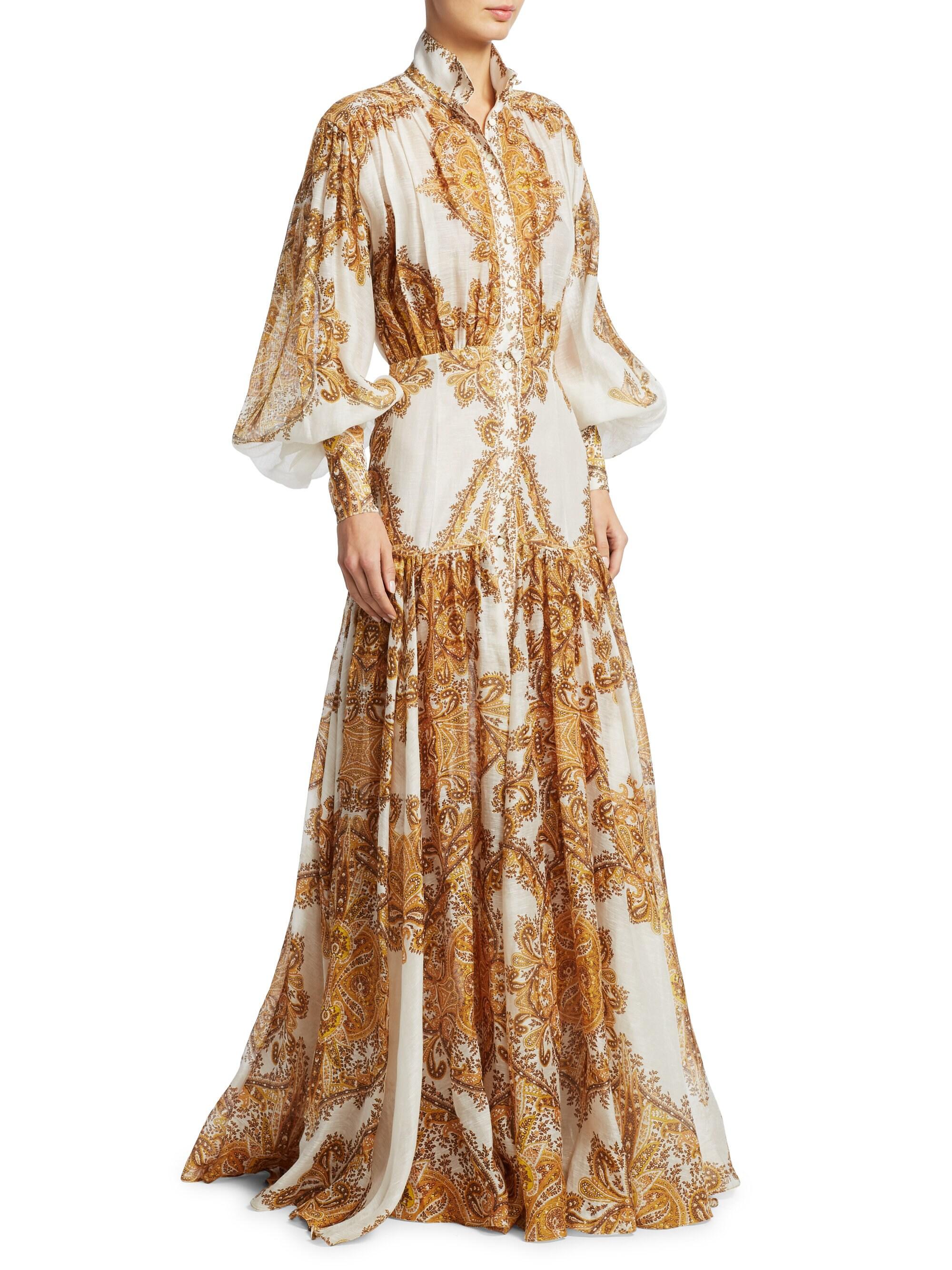 Zimmermann Women's Zippy Silk Linen Paisley Billow Gown - Golden Paisley |  Lyst