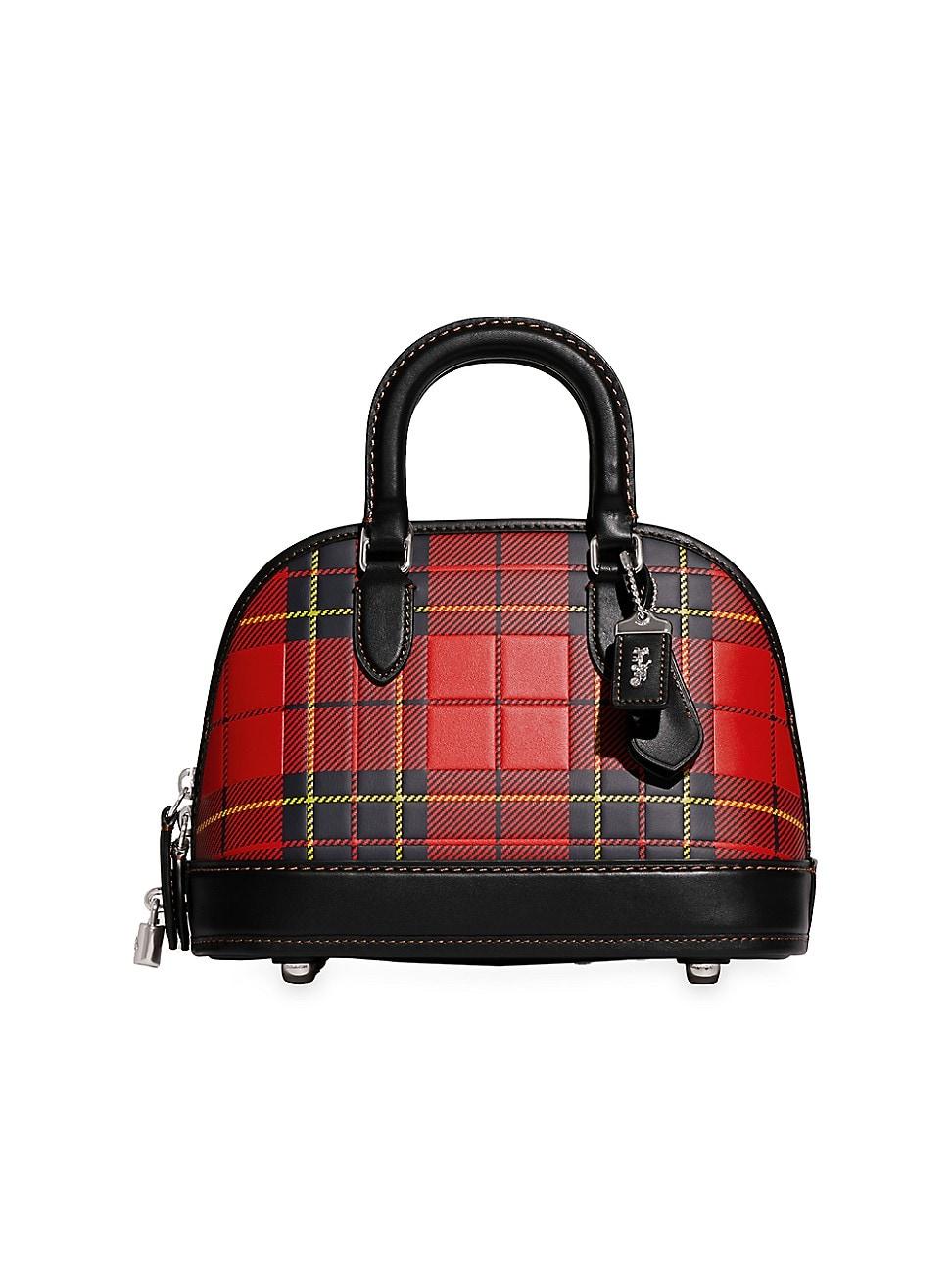 COACH Revel Plaidprint Leather Top Handle Bag in Red Lyst