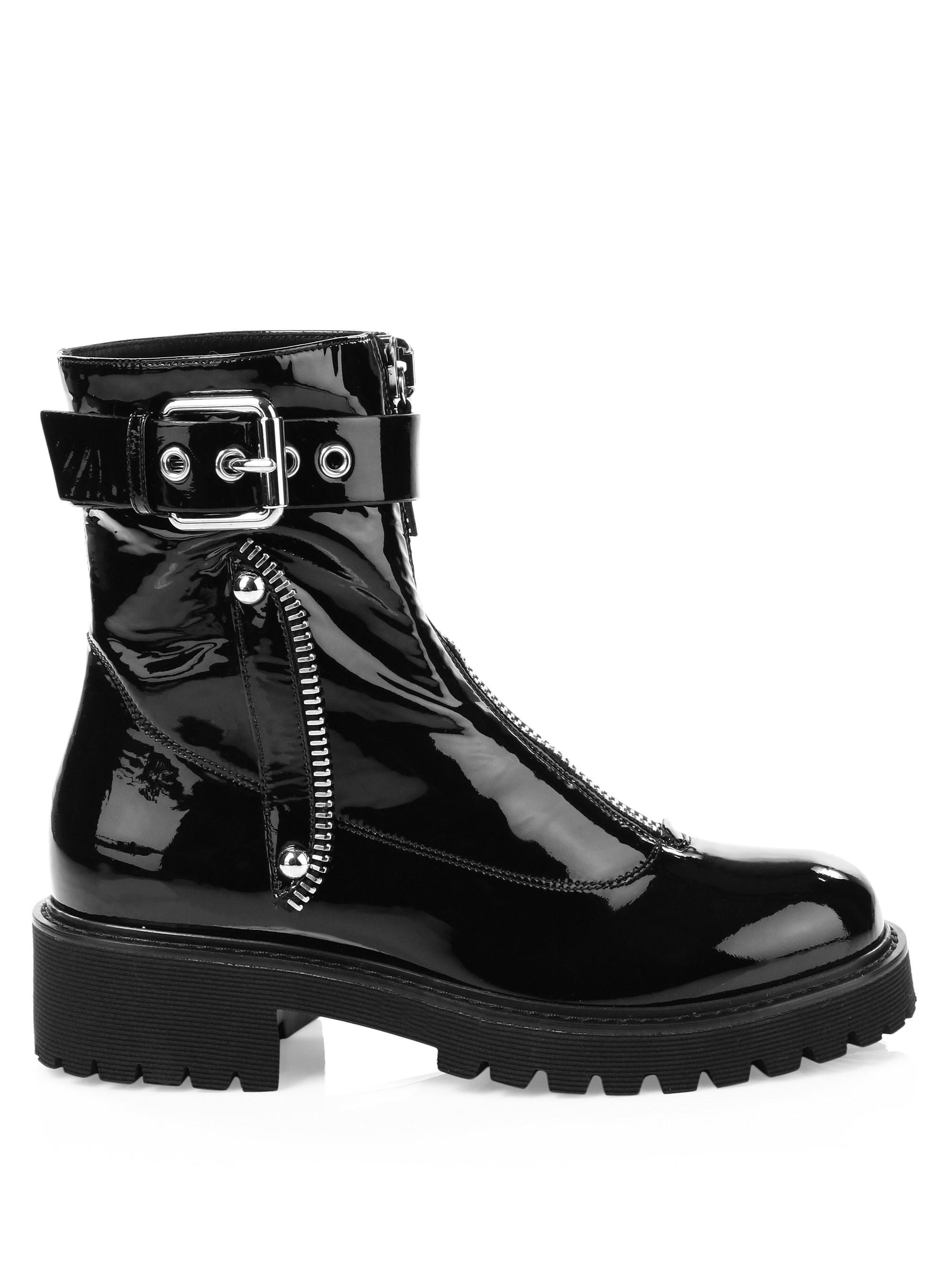 Giuseppe Zanotti Patent Leather Front-zip Combat Boots in Black - Lyst