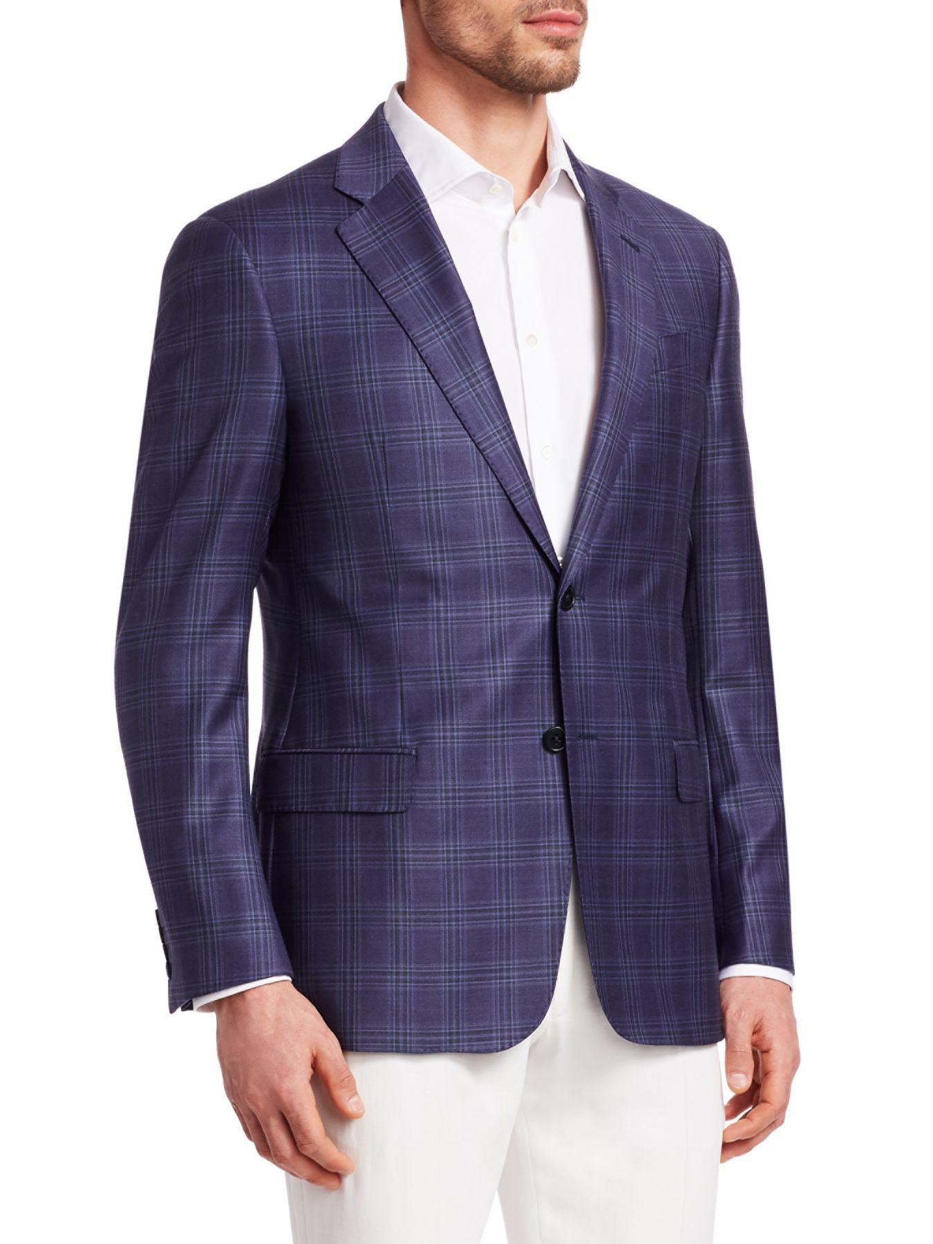 Emporio Armani Plaid G Line Wool Sport Coat in Purple for Men - Lyst