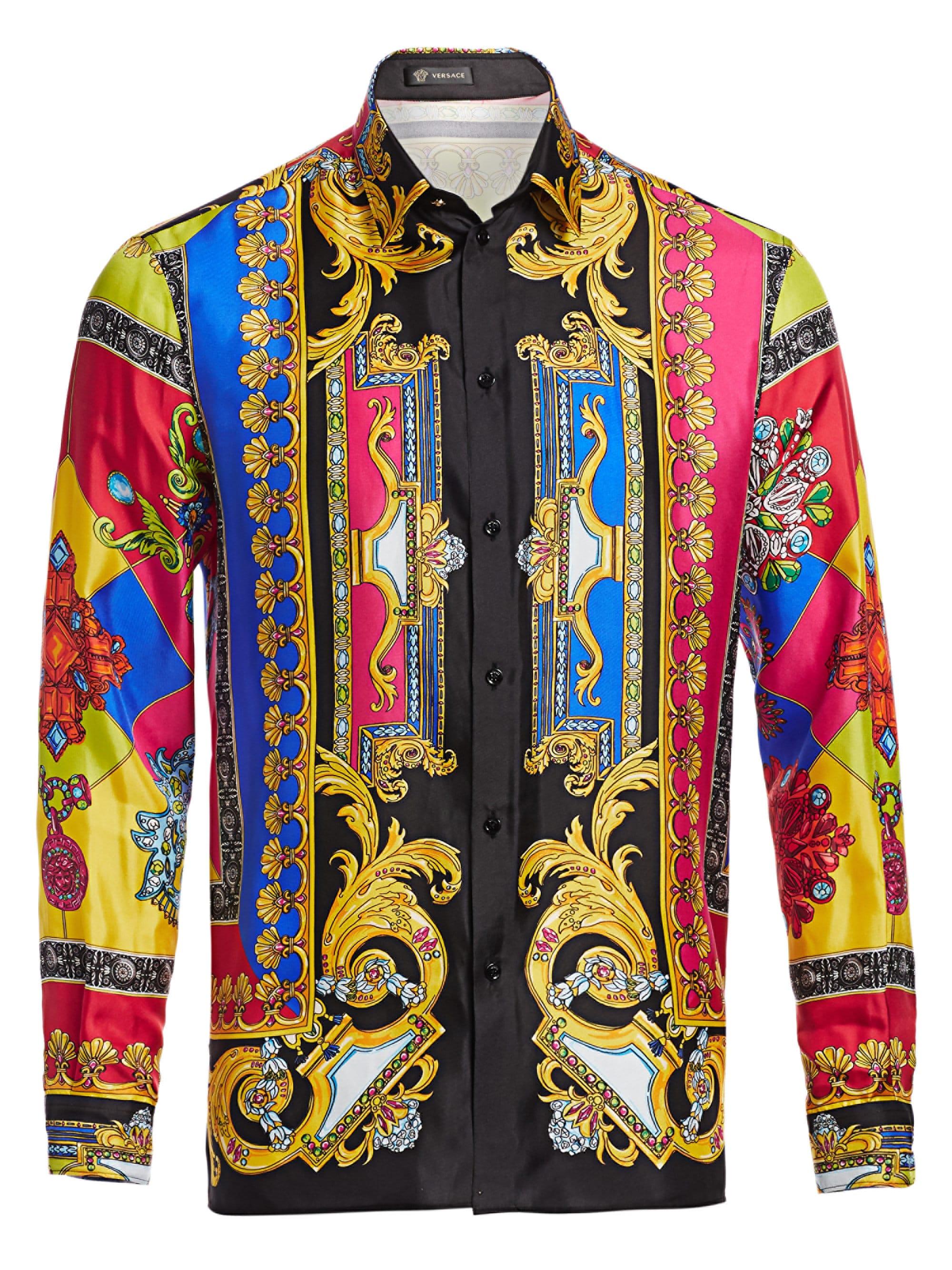 Versace Men's Multi Jewels Printed Long-sleeve Silk Shirt for Men - Lyst