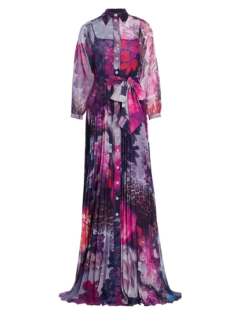 Teri Jon Floral Chiffon Dress in Purple | Lyst