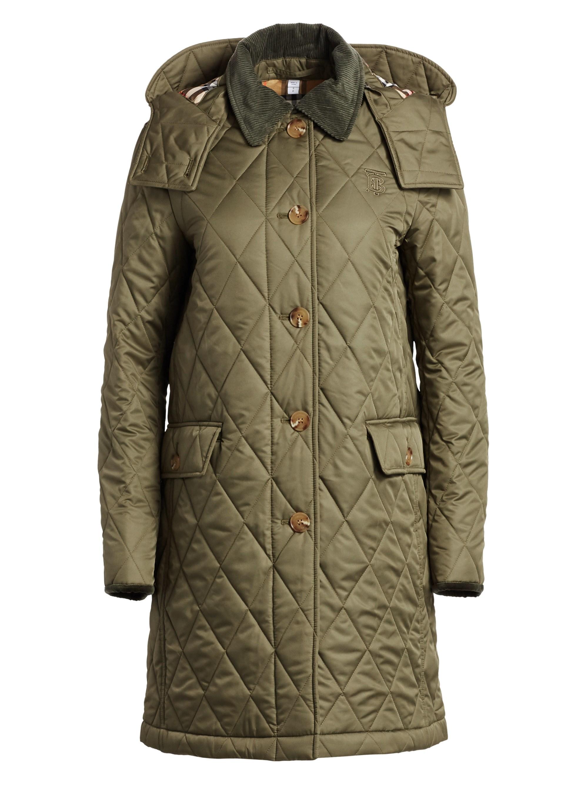 Burberry Dereham Quilted Single-breasted Coat in Green | Lyst