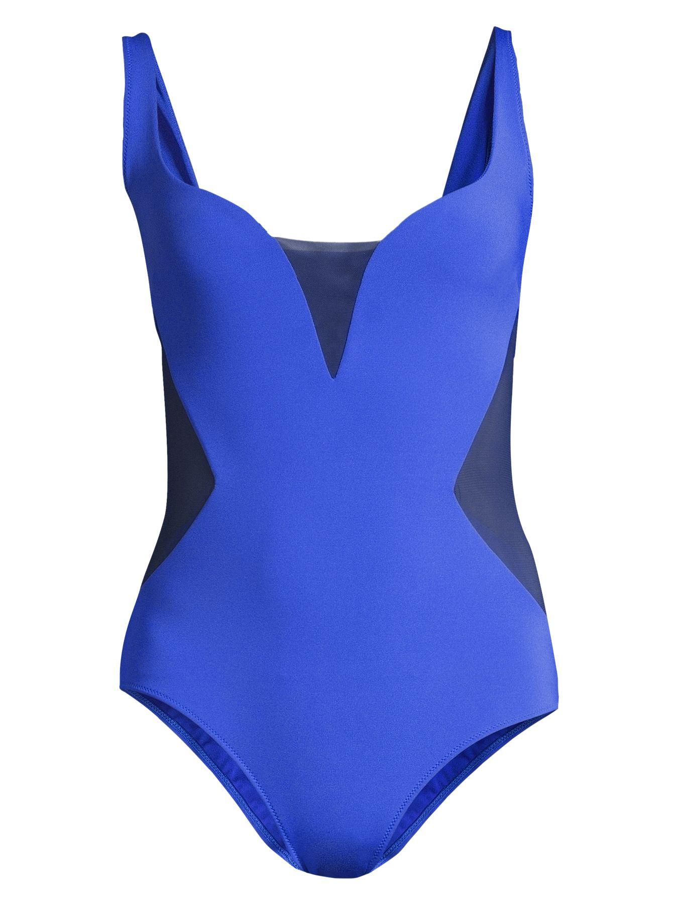 Stella Mccartney Synthetic Graphic Scuba One Piece Swimsuit In Cobalt 