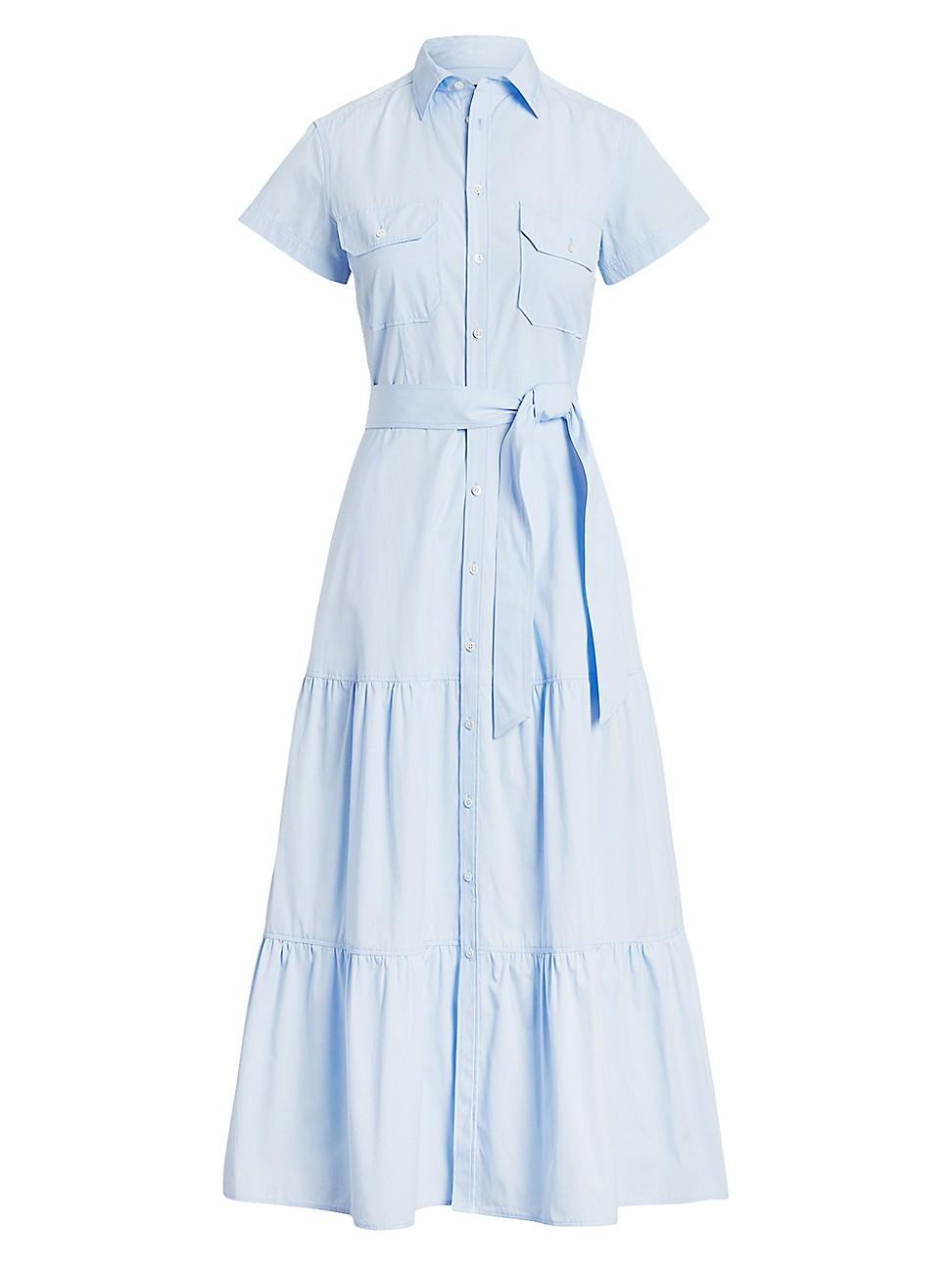 Polo Ralph Lauren Oakland Tiered Belted Maxi Dress in Blue | Lyst