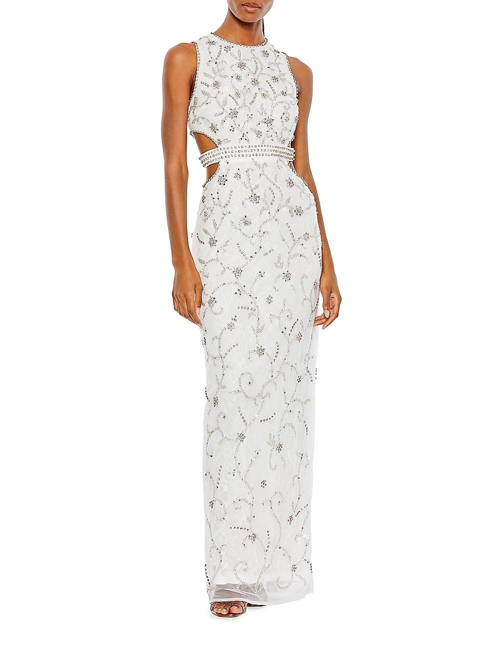mac duggal drop beaded column gown