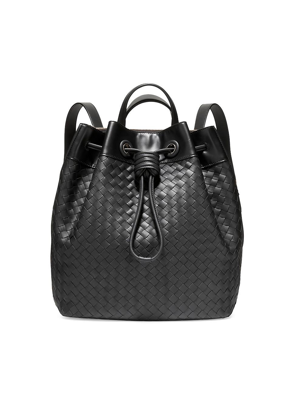 Cole Haan Woven Leather Drawstring Backpack in Black | Lyst