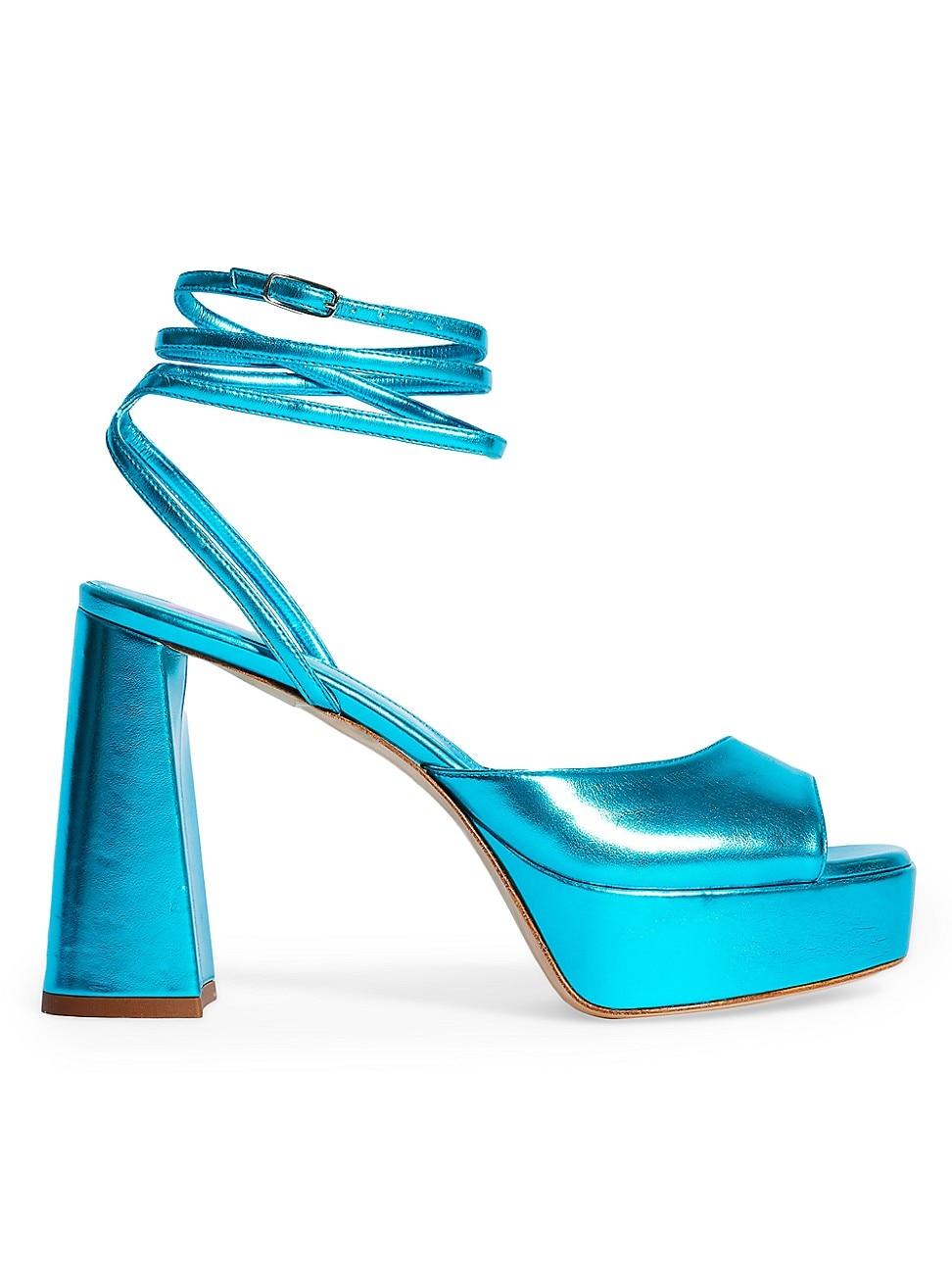 Bettina Vermillon Janet Metallic Faux Leather Platform Sandals in Blue ...