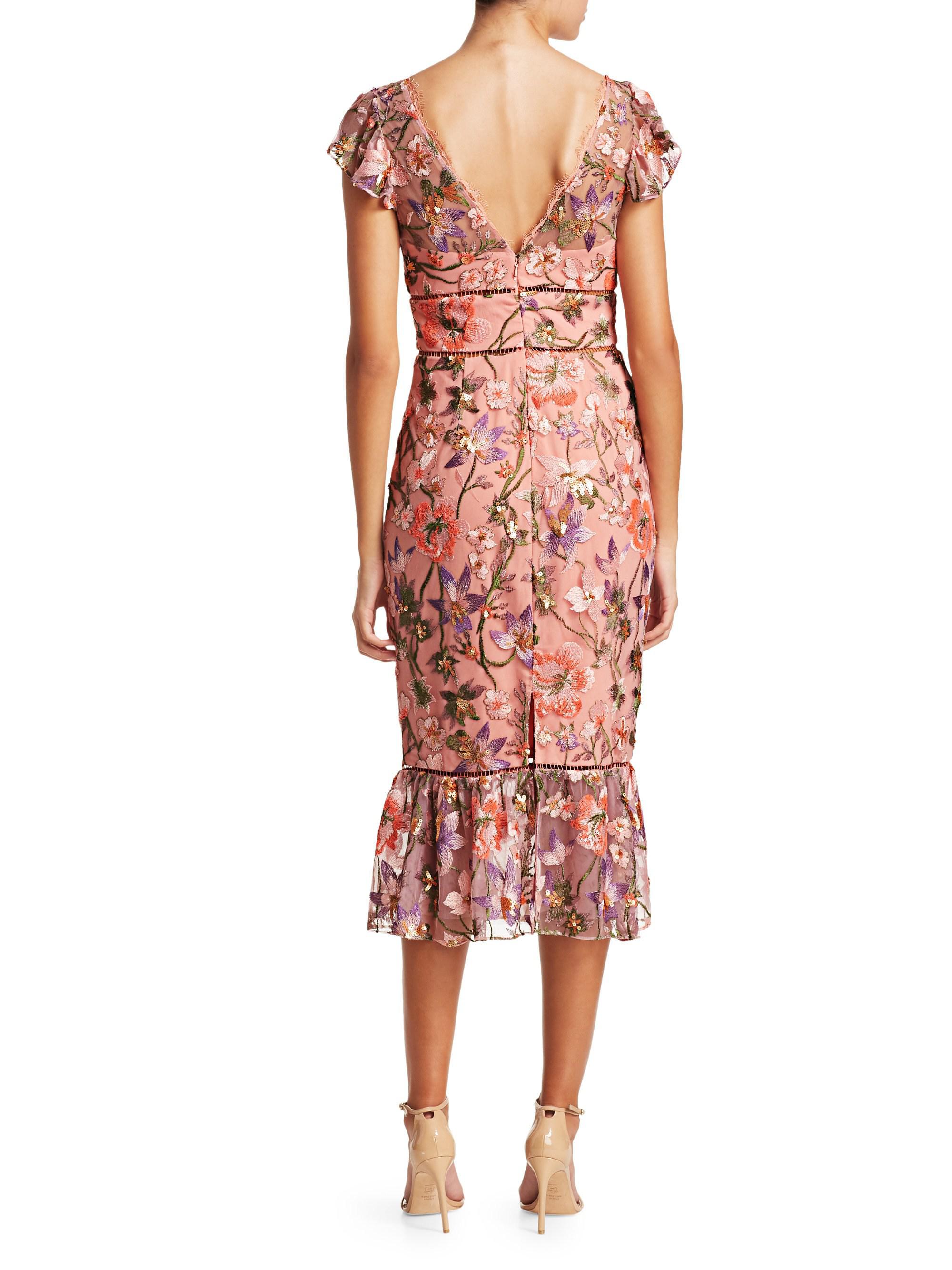 marchesa notte flutter sleeve cocktail dress