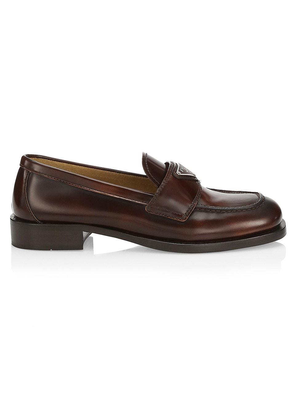Prada Logo Leather Loafers in Tobacco (Brown) | Lyst