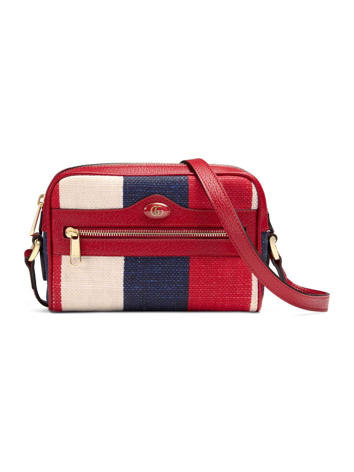 Gucci Canvas Sylvie Stripe Mini Ophidia Shoulder Bag Red White