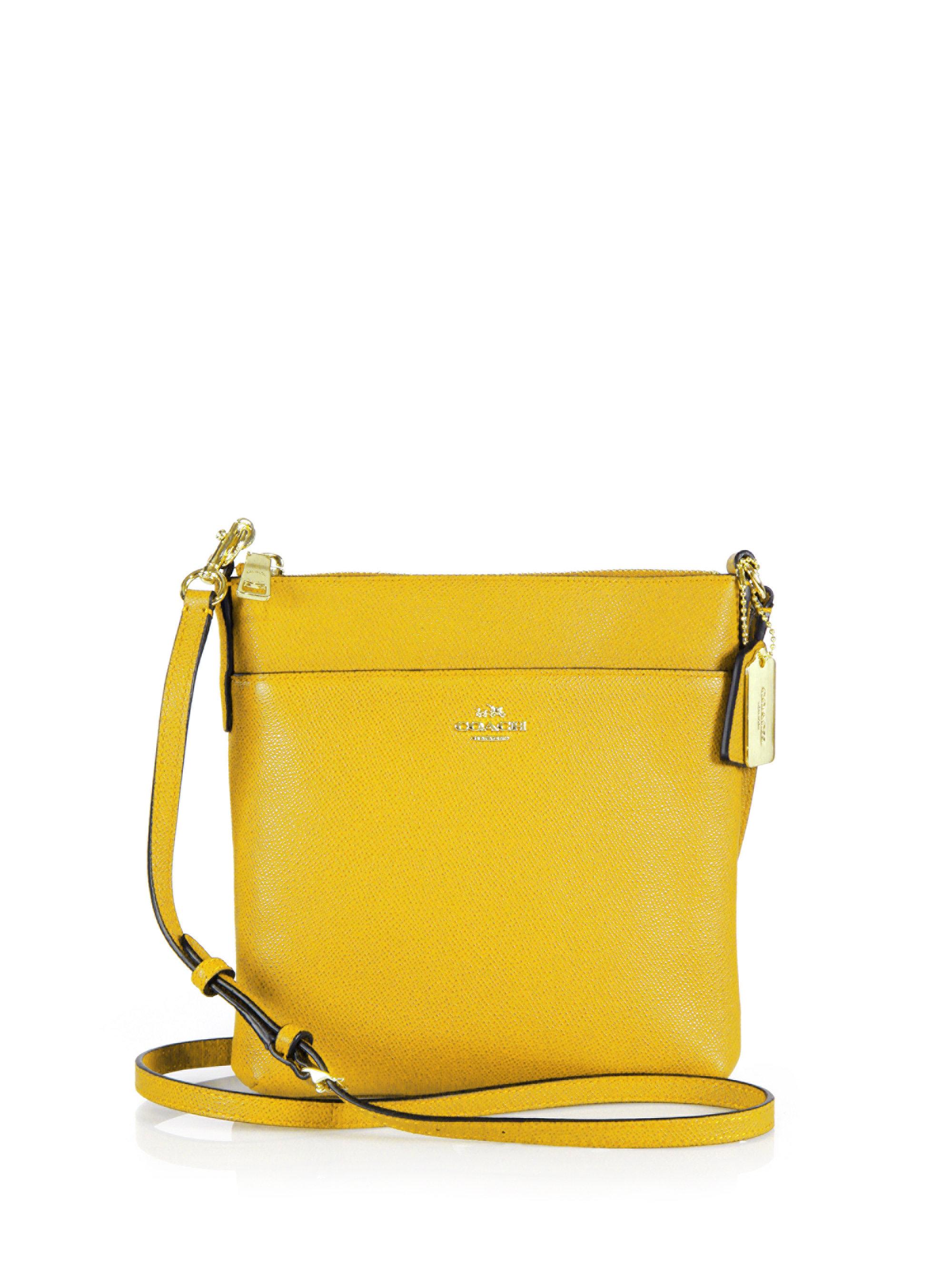 COACH Courier Textured Leather Crossbody Bag in Yellow | Lyst