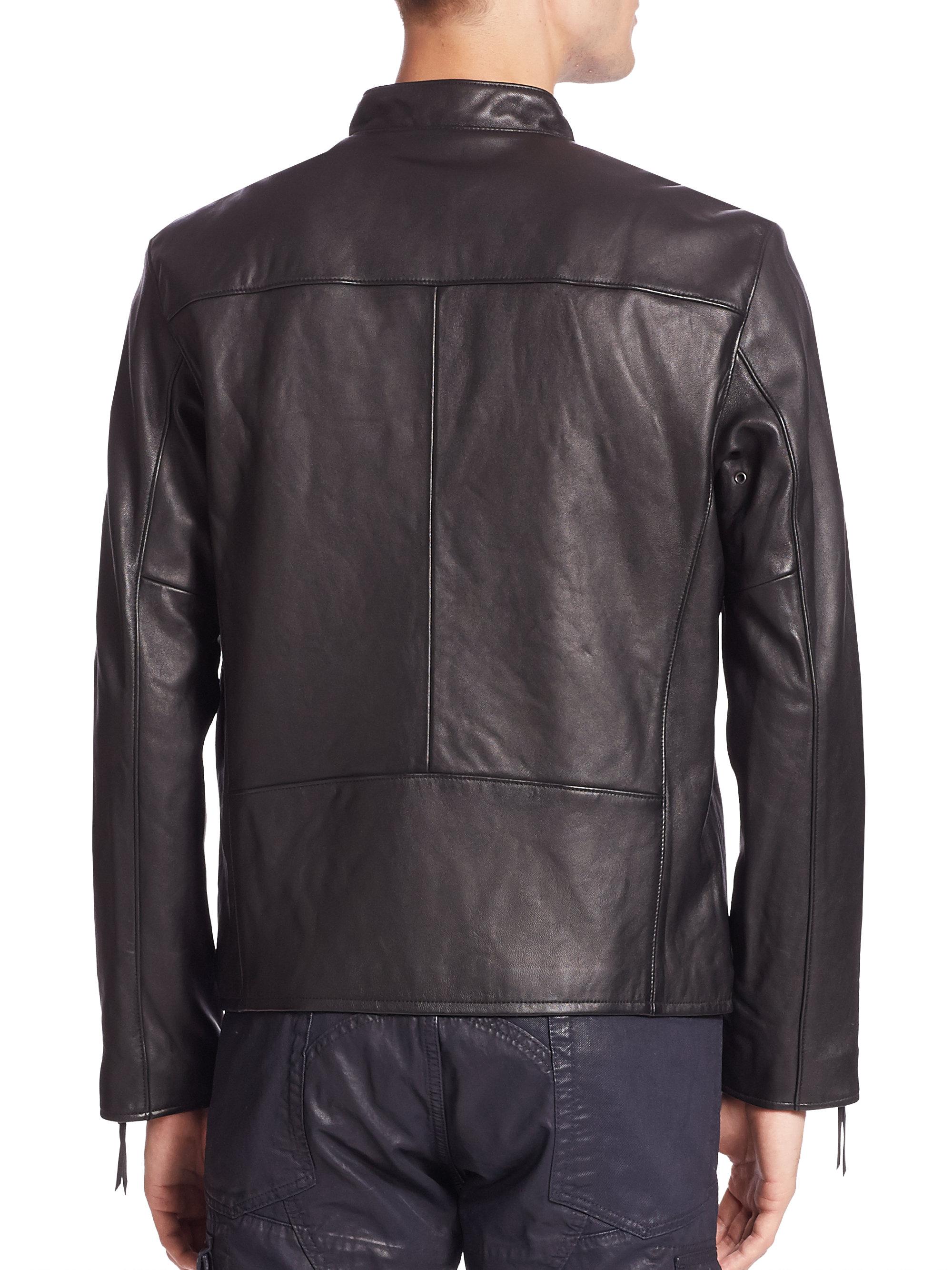 Lyst - Polo Ralph Lauren Lambskin Leather Cafe Racer Jacket in Black ...