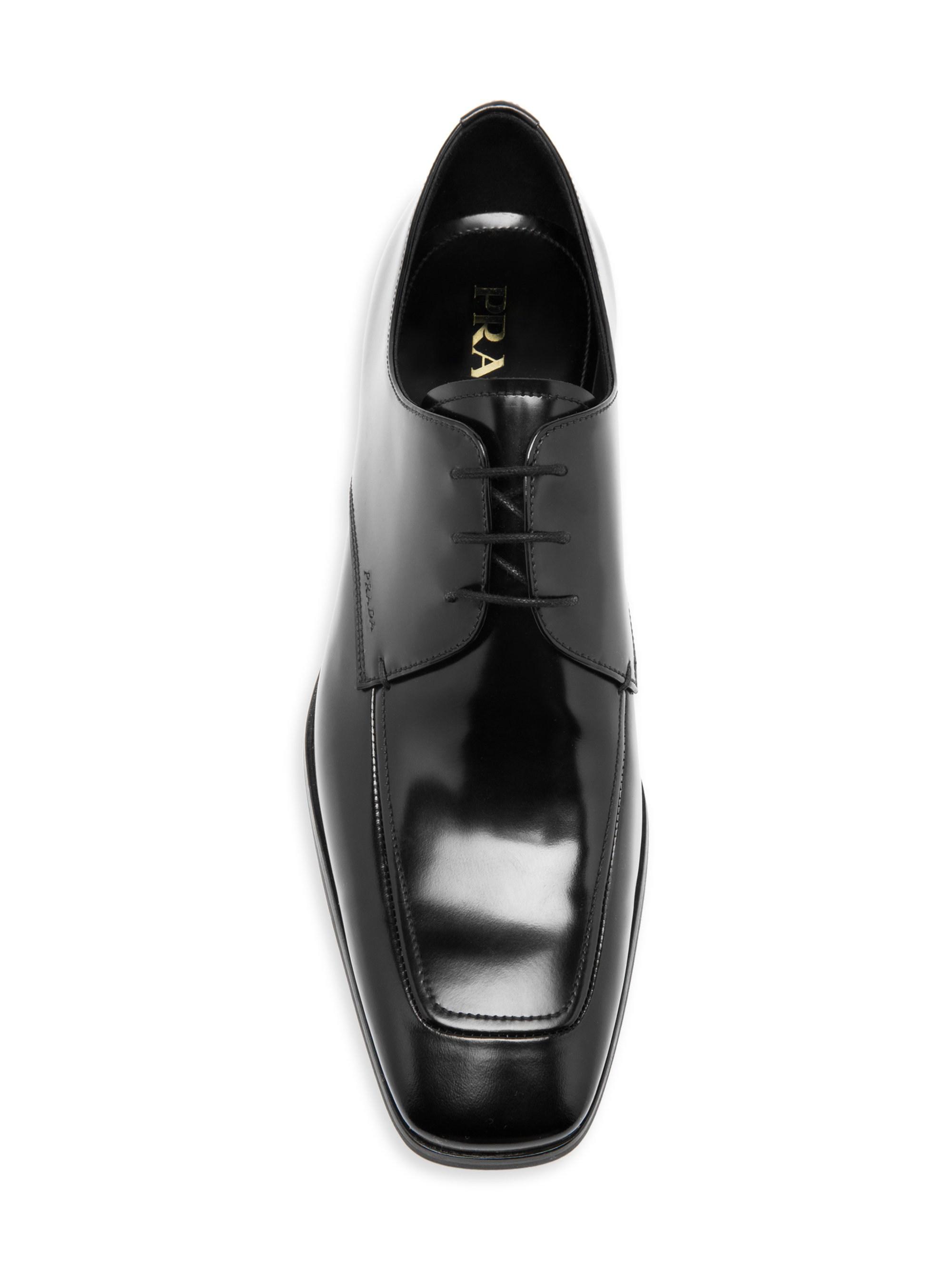 Prada Men's Spazzolato Fume Leather Dress Shoes Black Size 5 for