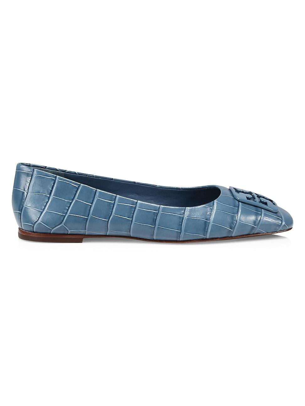 Tory Burch Georgia Square-toe Croc-embossed Leather Ballet Flats 