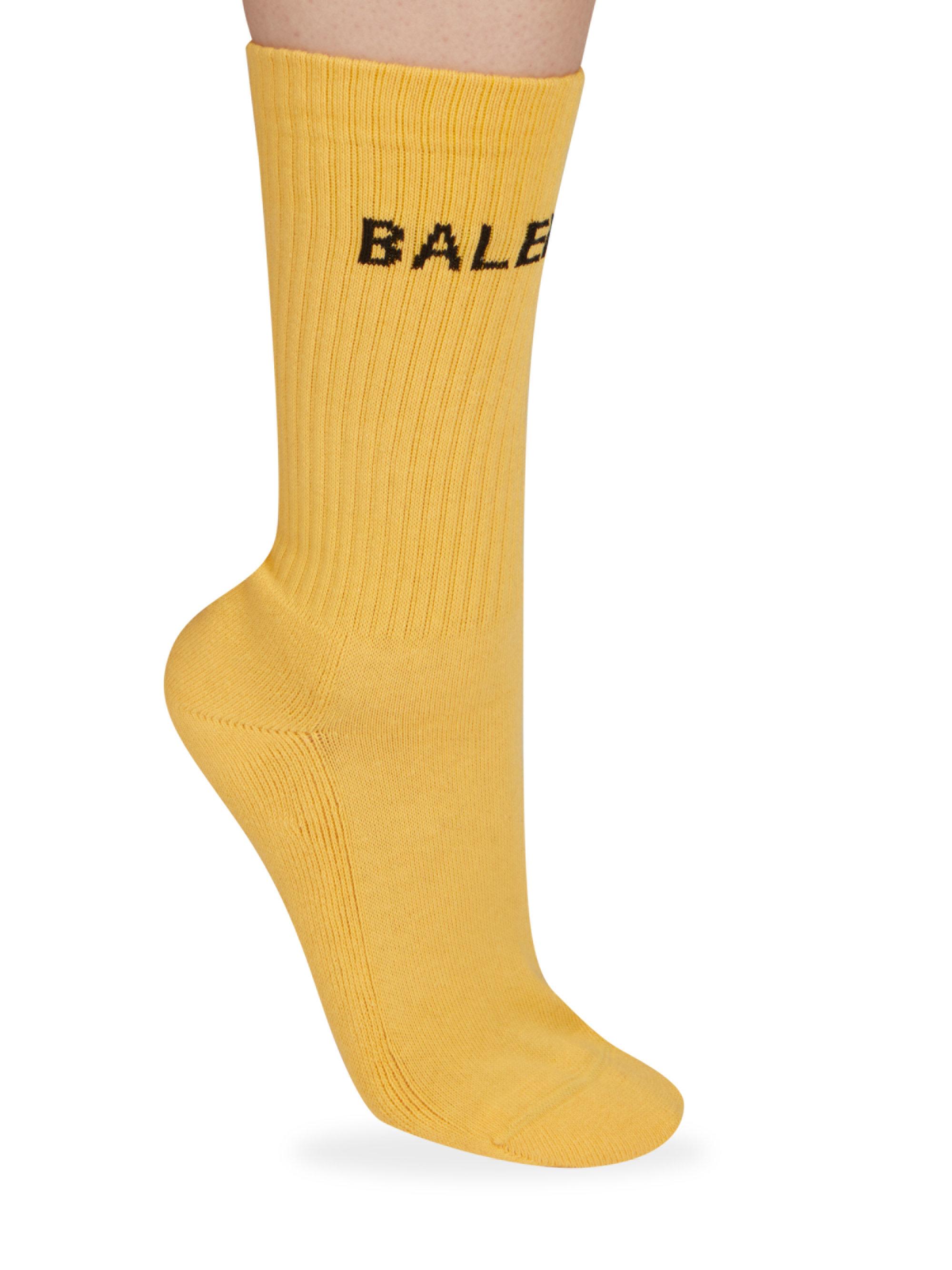 Balenciaga Cotton Logo Socks in Yellow 