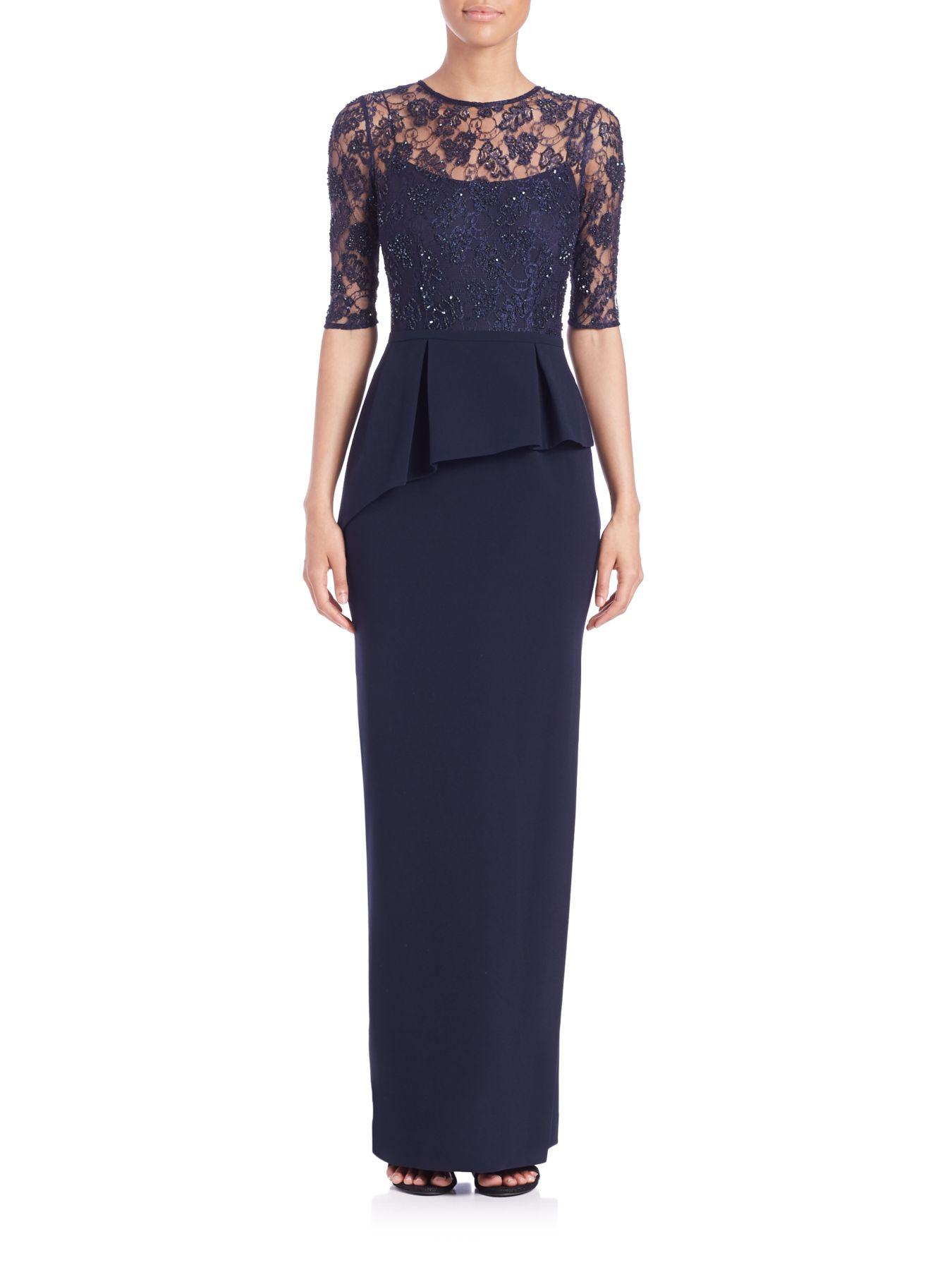 teri jon embellished lace peplum gown
