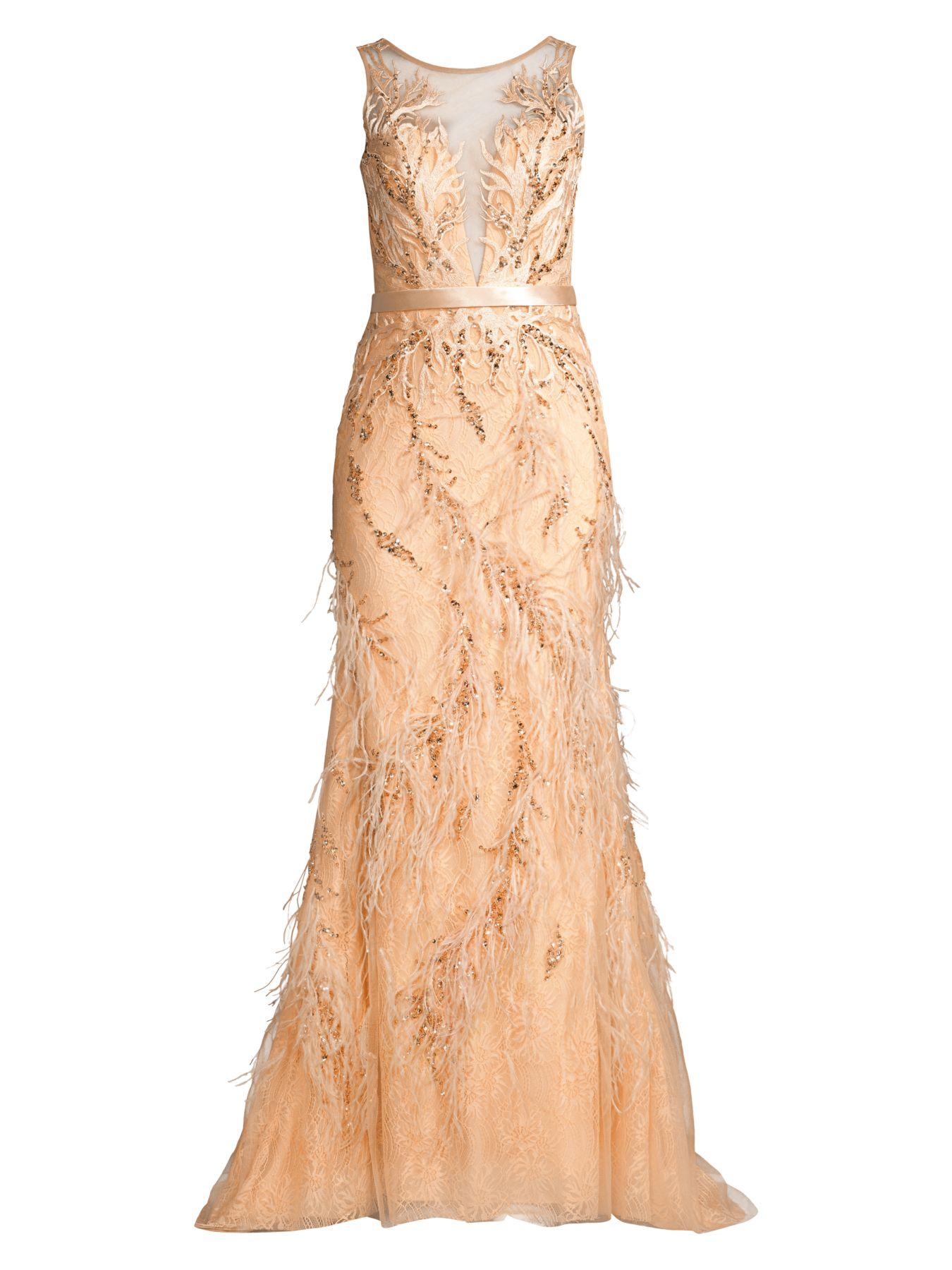 basix feather embellished gown
