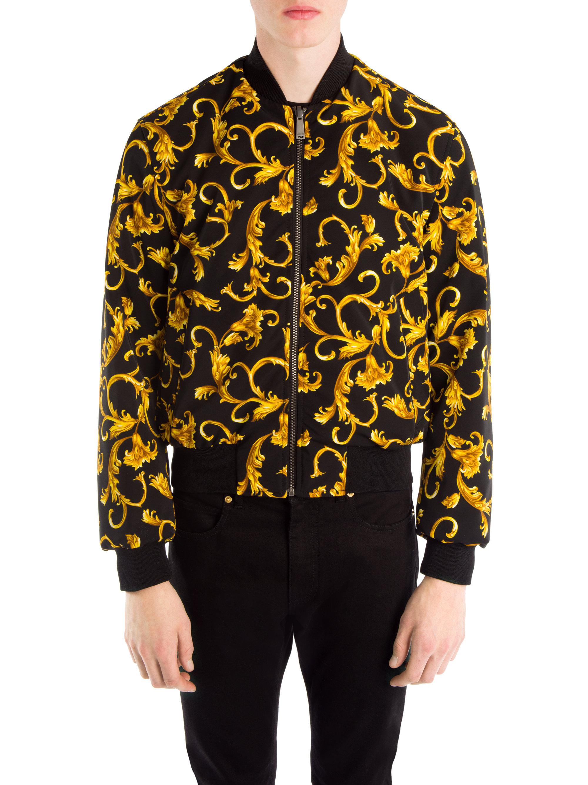 Versace Synthetic Reversible Baroque Bomber Jacket in Black Gold (Black ...