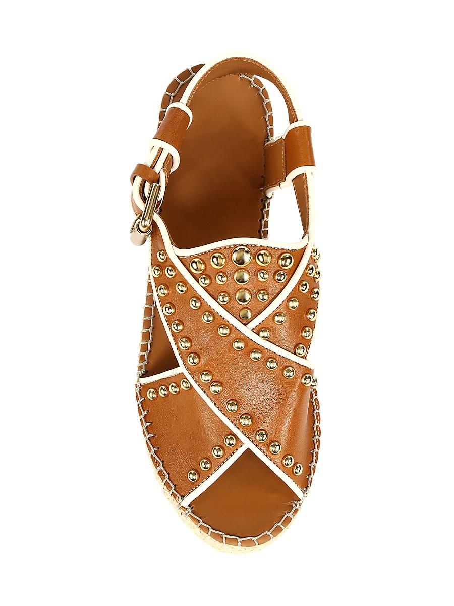 See By Chloé Pia Studded Leather Espadrille Platform Sandals in 