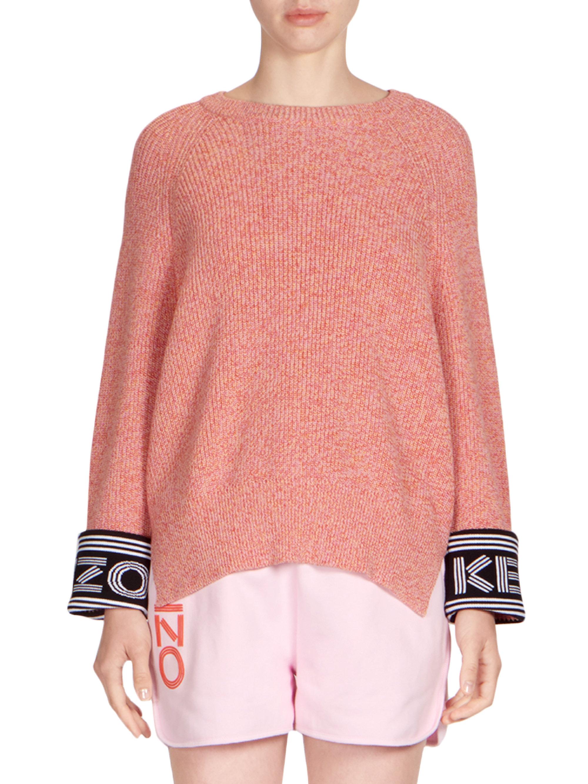 KENZO Cotton Logo Cuff Knit Sweater in Soft Pink (Pink) - Lyst