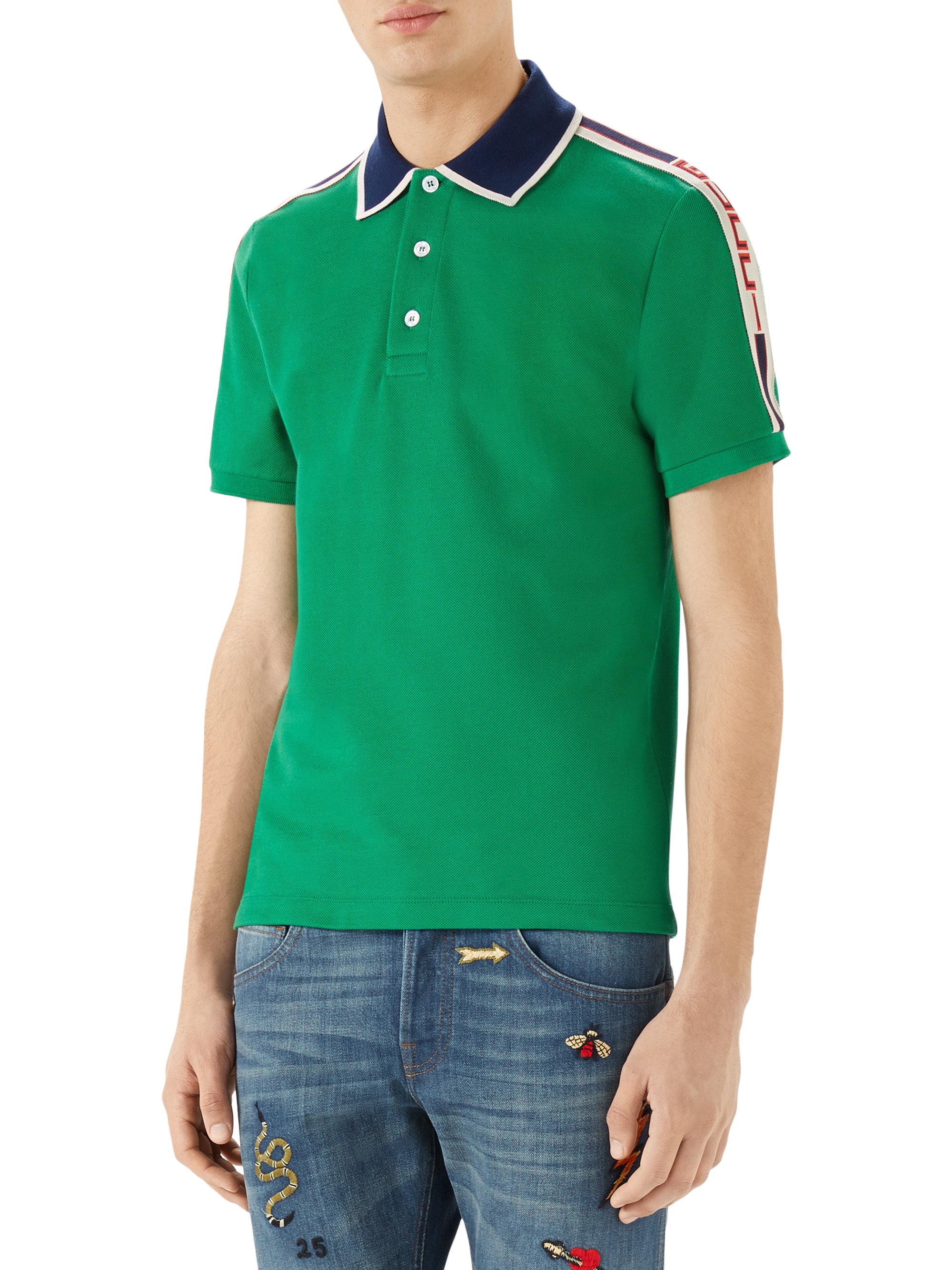 Gucci Cotton Logo Stripe Polo Shirt in Green for Men | Lyst